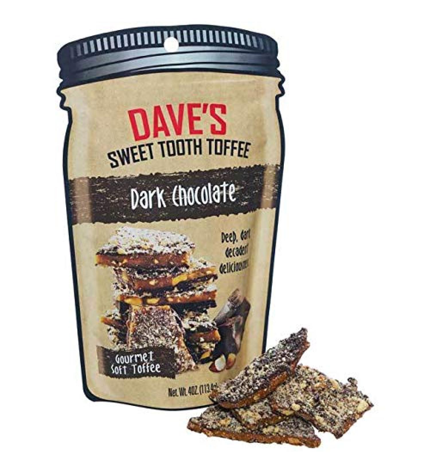 Dave's Sweet Tooth Dark Chocolate Toffee - Handmade 4 oz Gourmet Toffee with Almonds, Gluten-Free Treat - Buy Online on GoSupps.com