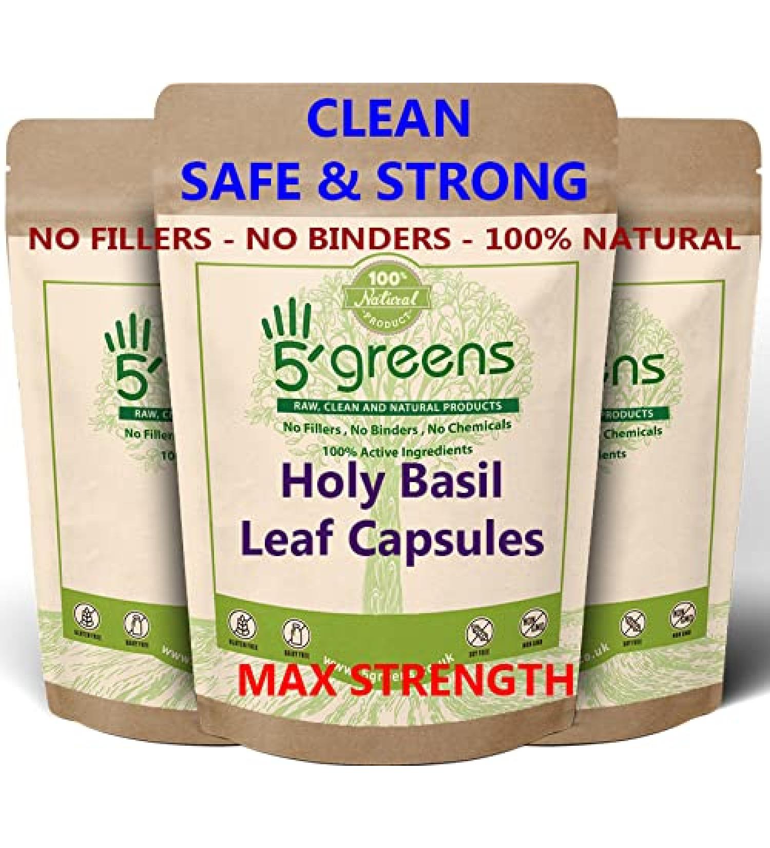 Holy Basil Vegan Capsules x 120 100% High Strength 500mg 10:1 Extract Strength Equivalent to 5000mg Per Capsule Detox Anti Stress Antioxidant Gluten Free Clean Safe & Strong - Buy Online on GoSupps.com