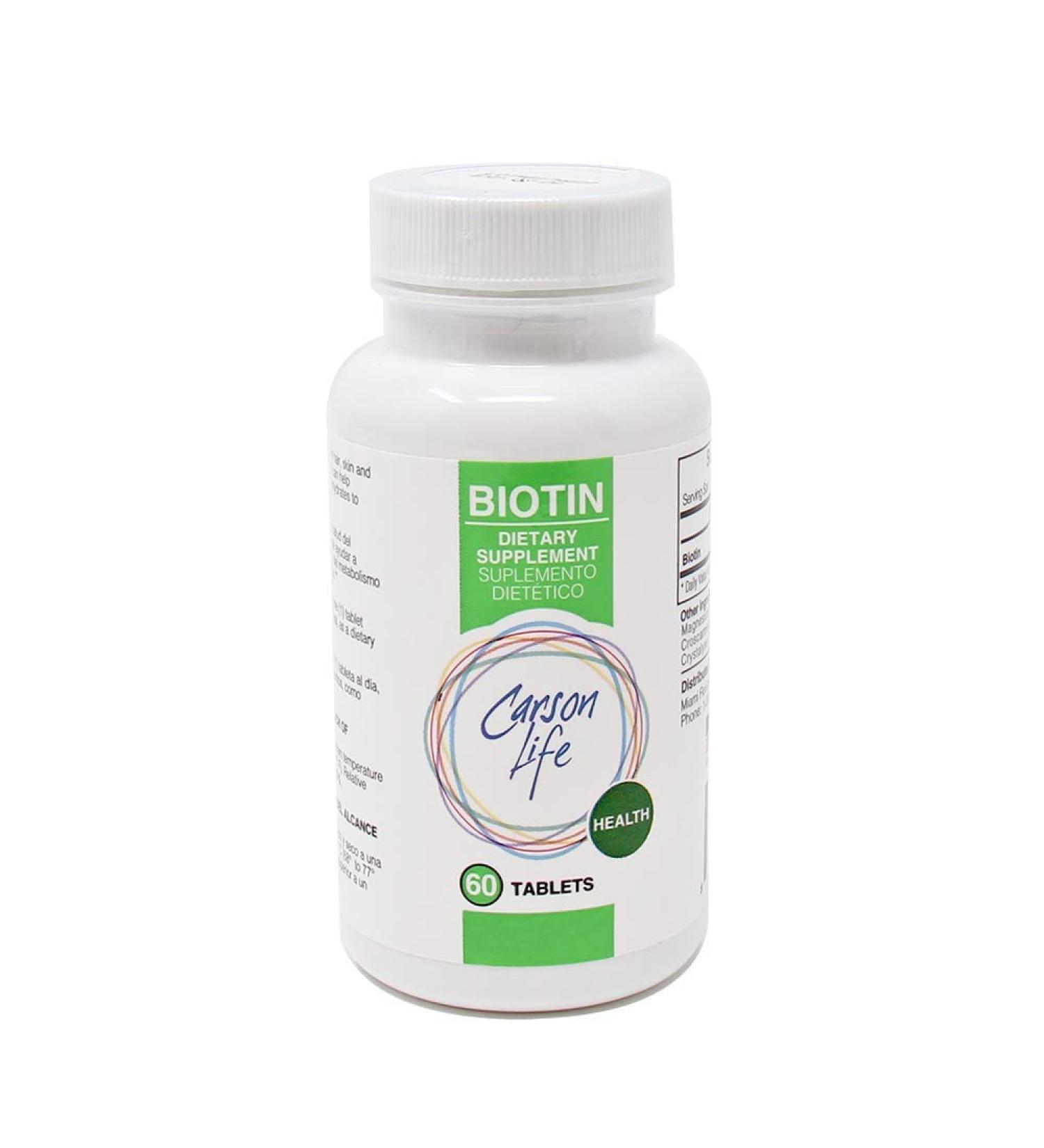 CARSON LIFE Biotin Supplement - 60 Tablets for Hair Growth & Energy Boost - Made in USA - Buy Online on GoSupps.com