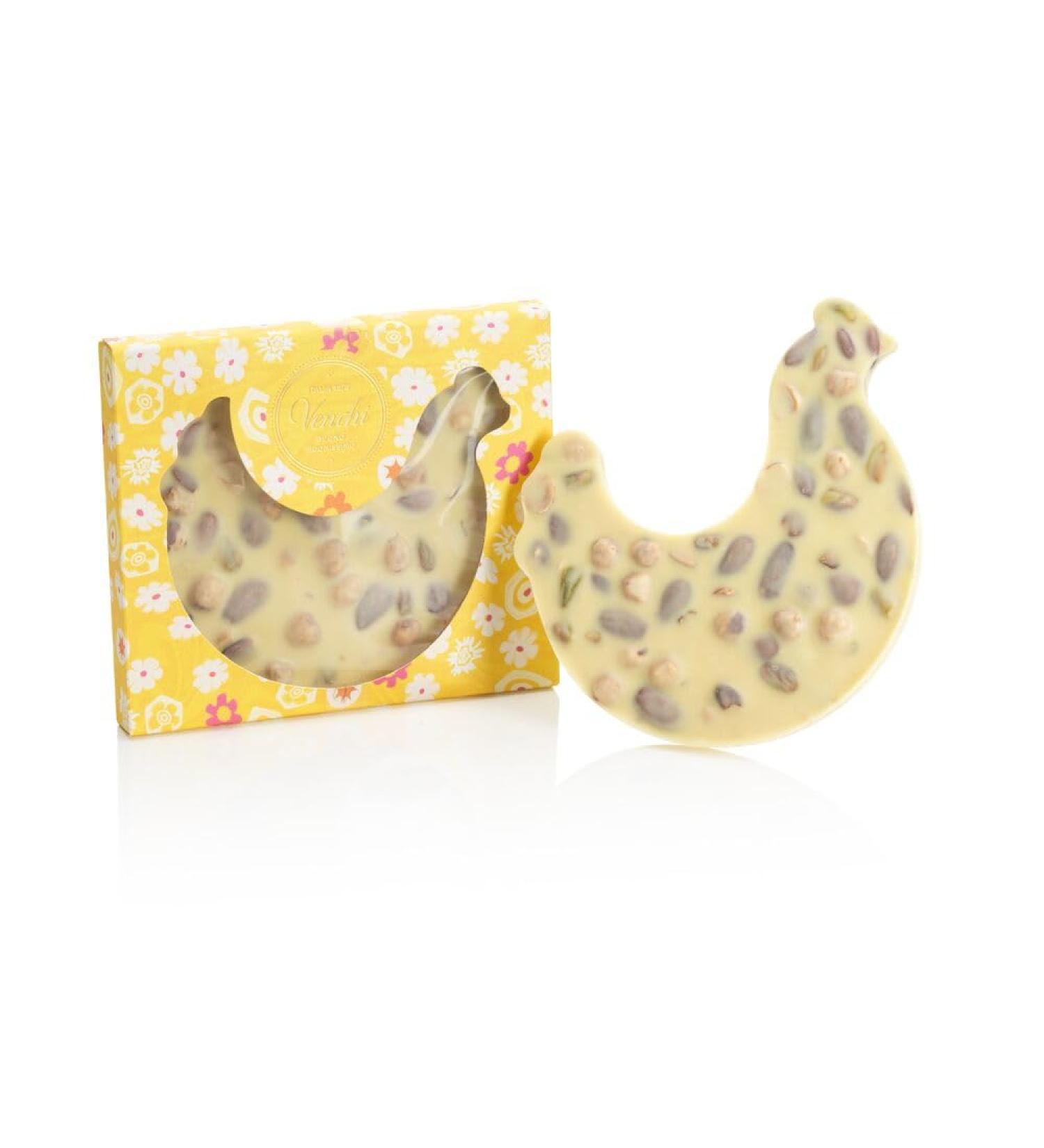 Venchi - Brutto&Buono Plaque Artisanale de Chocolat Blanc en Forme de Poule avec "Noisettes du Pi mont" Amandes et Pistaches Entiers 160 gr Sans Gluten Collection P ques Id e Cadeau Blanc Sal
