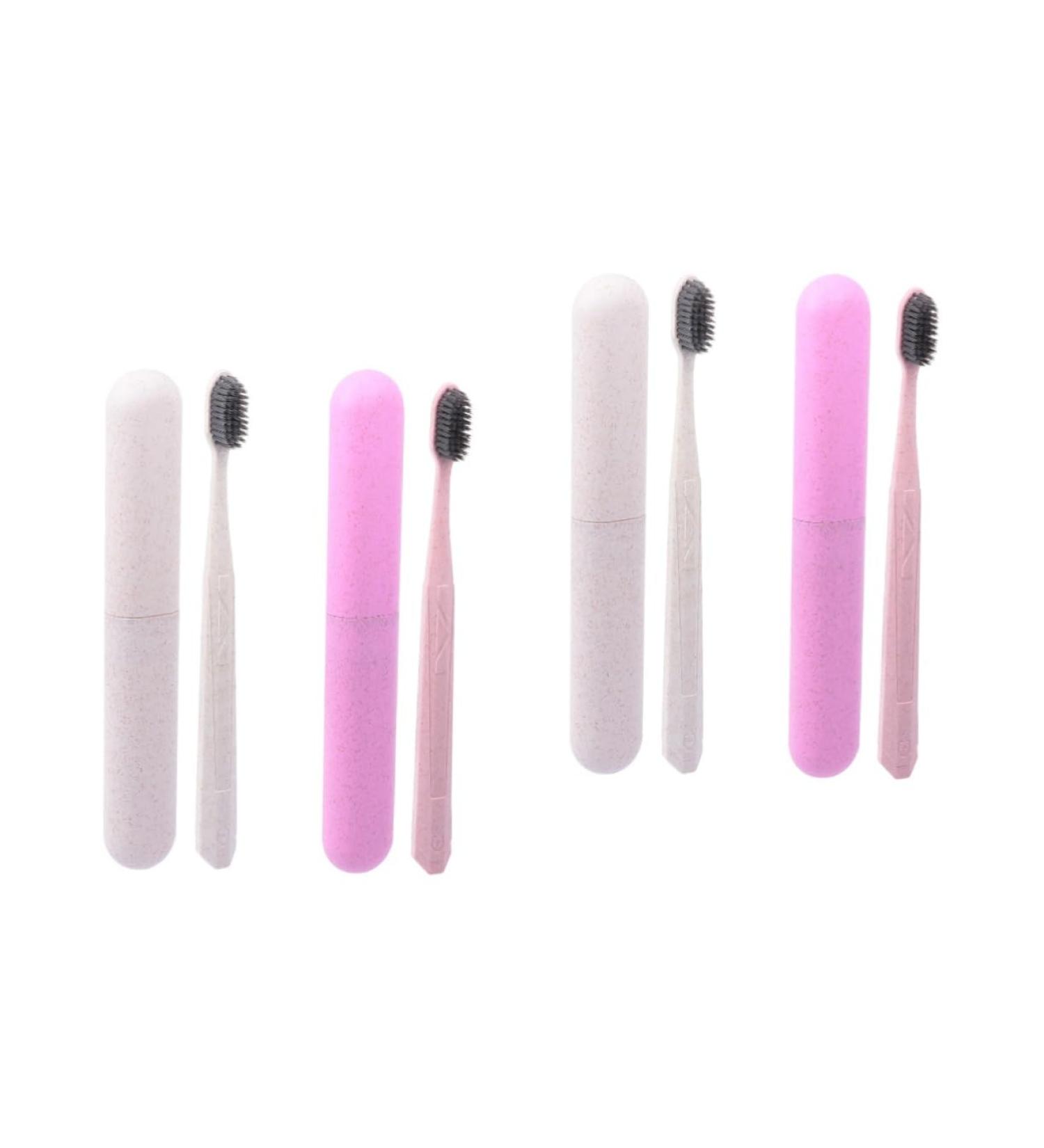 Minkissy 4-Piece Portable Toothbrush Set - Colorful Toothbrushes & Case for Travel | Eco-Friendly PP Material | Perfect for Couples & On-the-Go - Buy Online on GoSupps.com