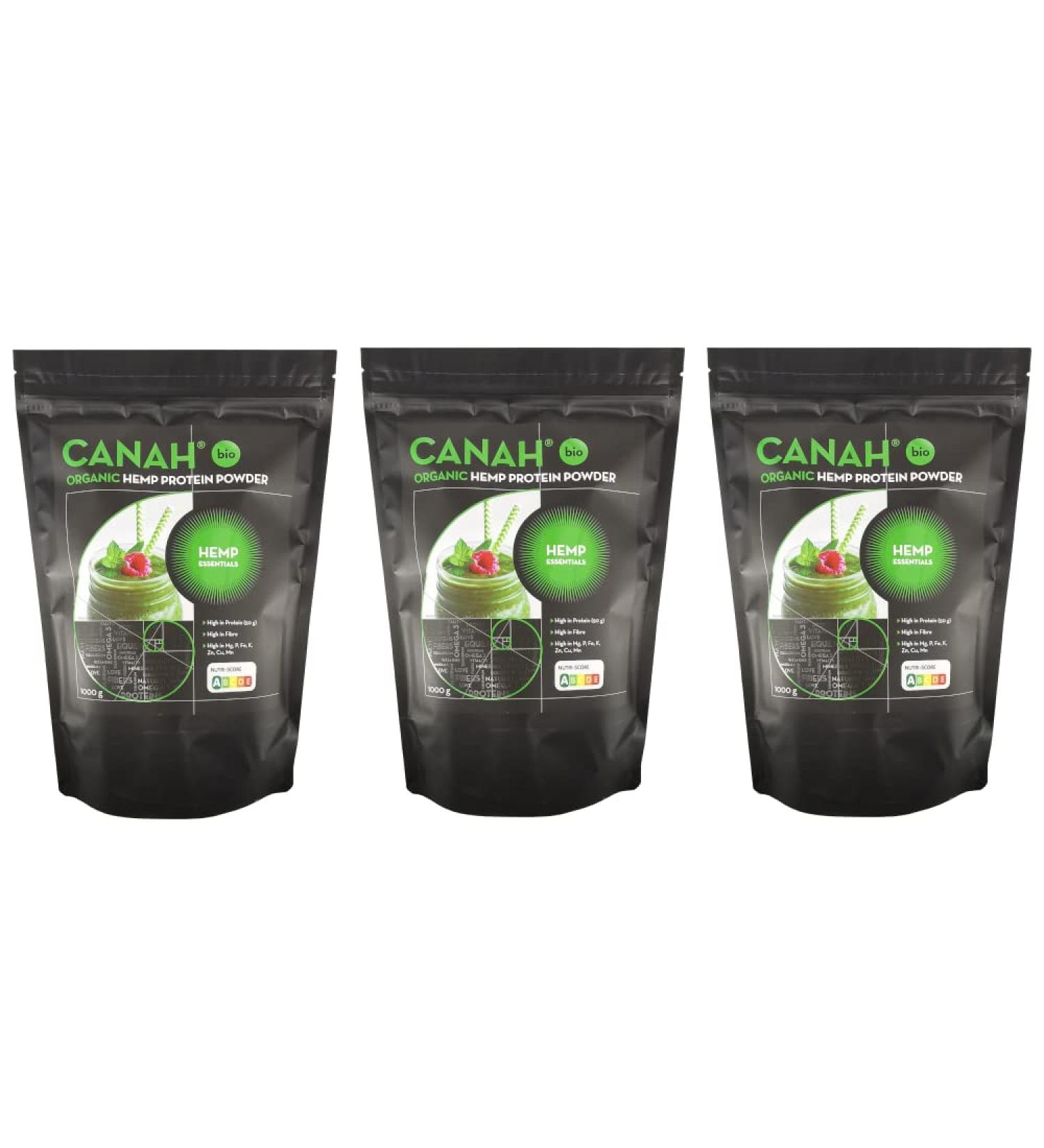 Canah Organic Hemp Protein Powder 3x1kg Vegan High in Protein Fibre Omega 3 & Omega 6 Amino Acids Vitamins and Minerals Certified Kosher + Free Bonus Recipes (Pack of 3) Unflavoured 3000 g Bio - Buy Online on GoSupps.com
