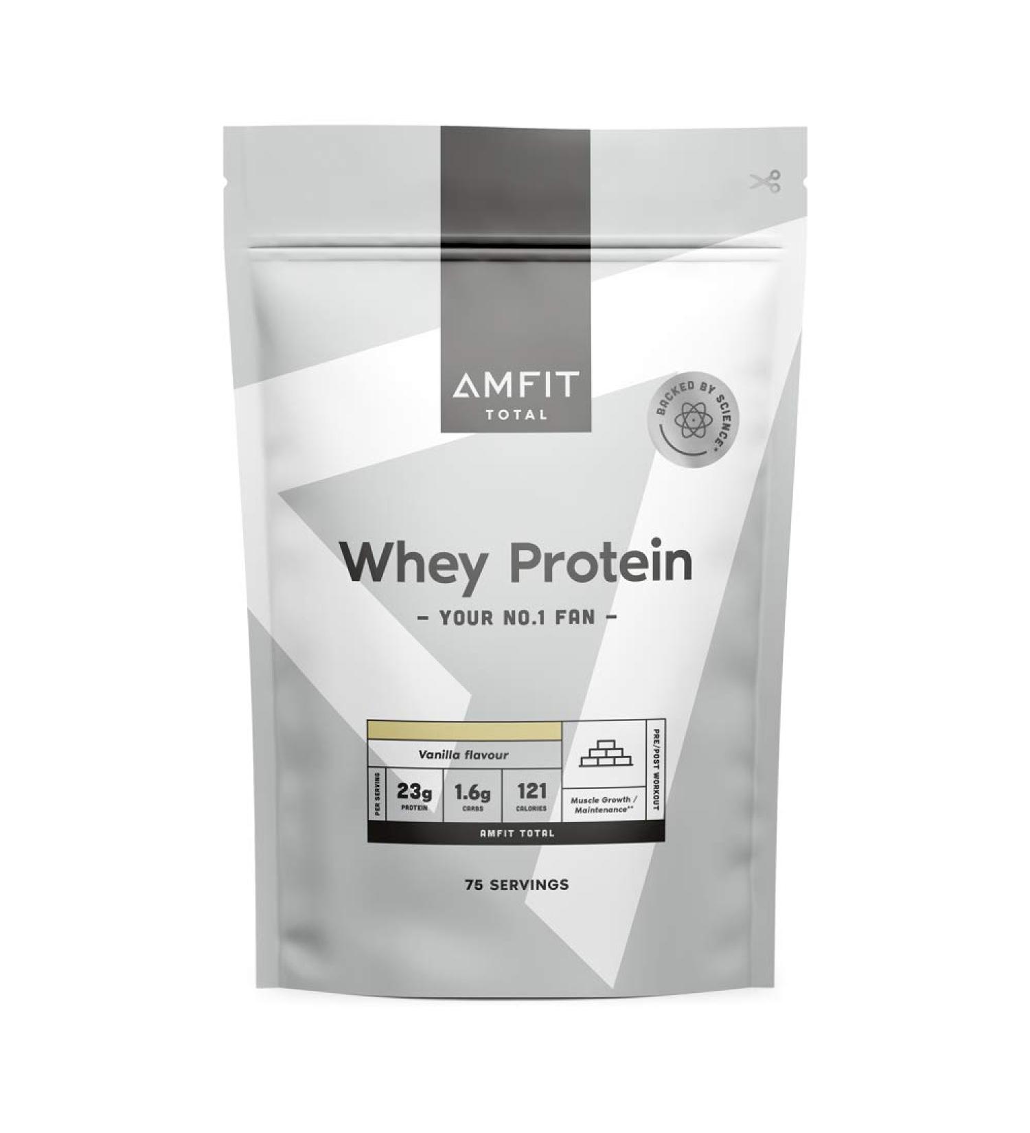 Amfit Nutrition Whey Protein Powder - Vanilla Flavour 2.27 kg (75 Servings) | Pack of 1 - Buy Online on GoSupps.com