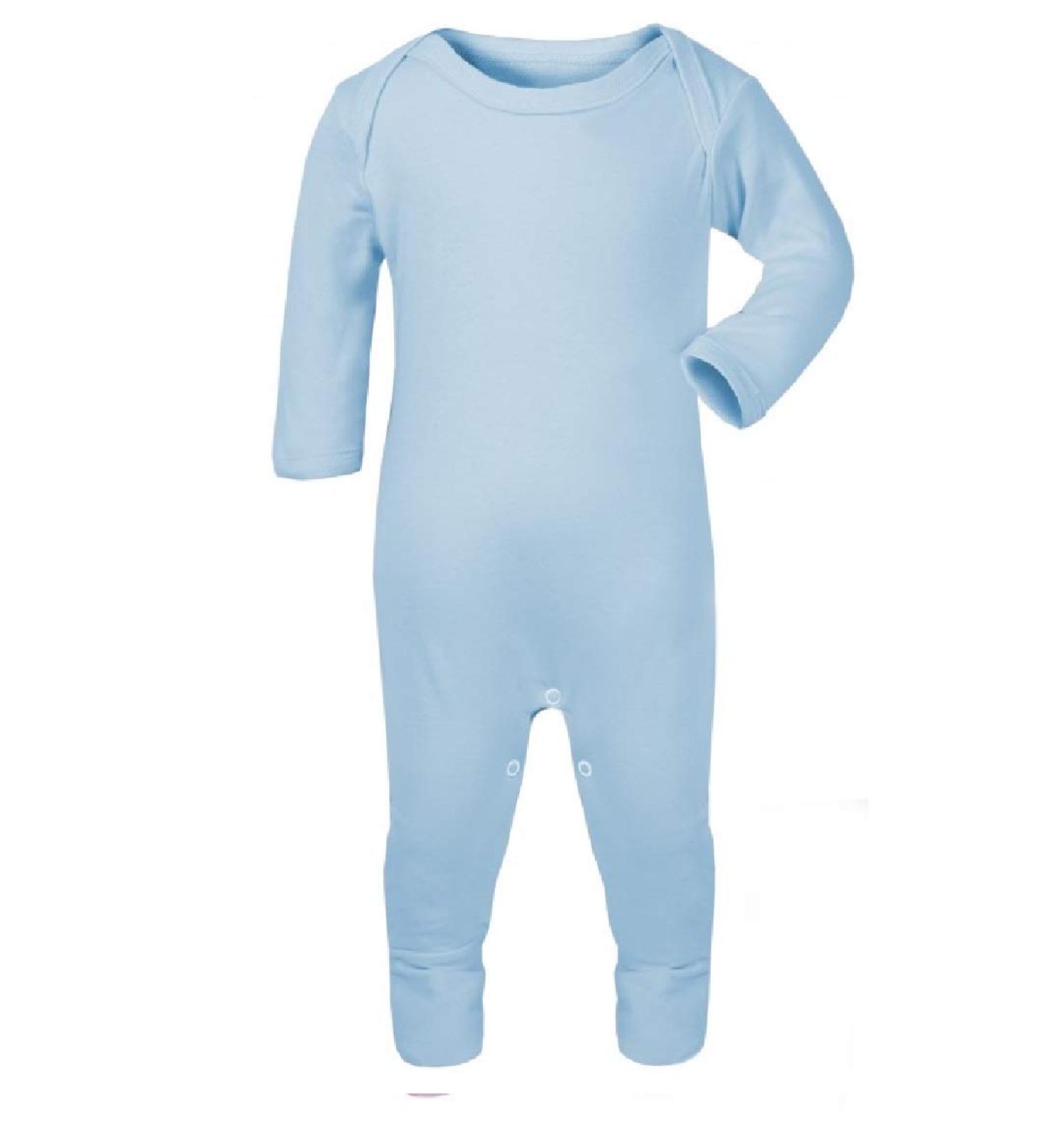 KWC 100% Cotton BABY BOY GIRL Plain Chest Long Sleeve Babygrow Bodysuit Sleepsuit Romper suit Light Blue 0 Months