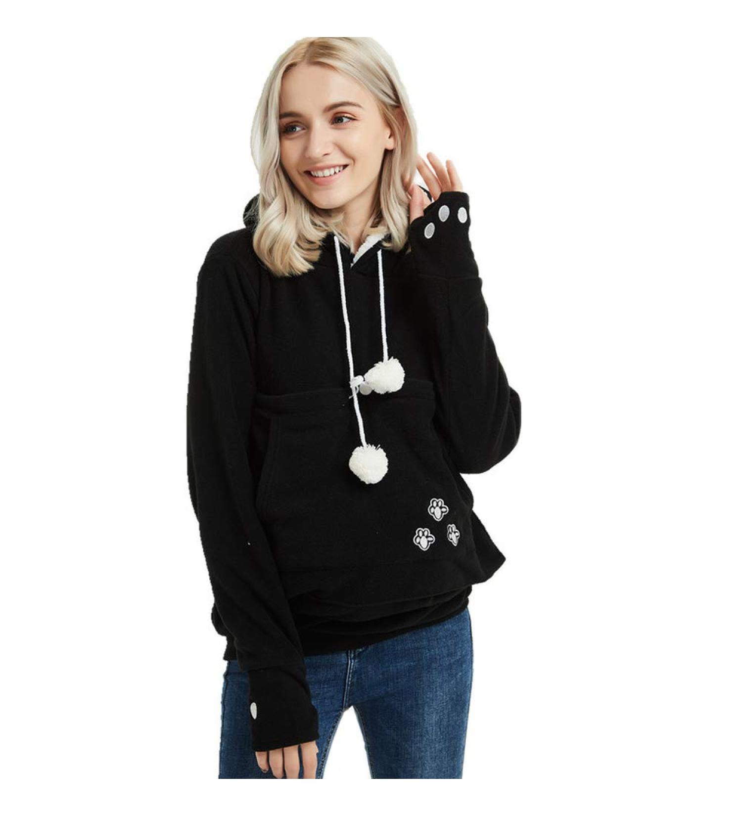 NeuFashion Kangaroo Pocket Hoodie for Pet Cat Dog | X-Large Black Fleece Sweatshirt - Buy Online on GoSupps.com
