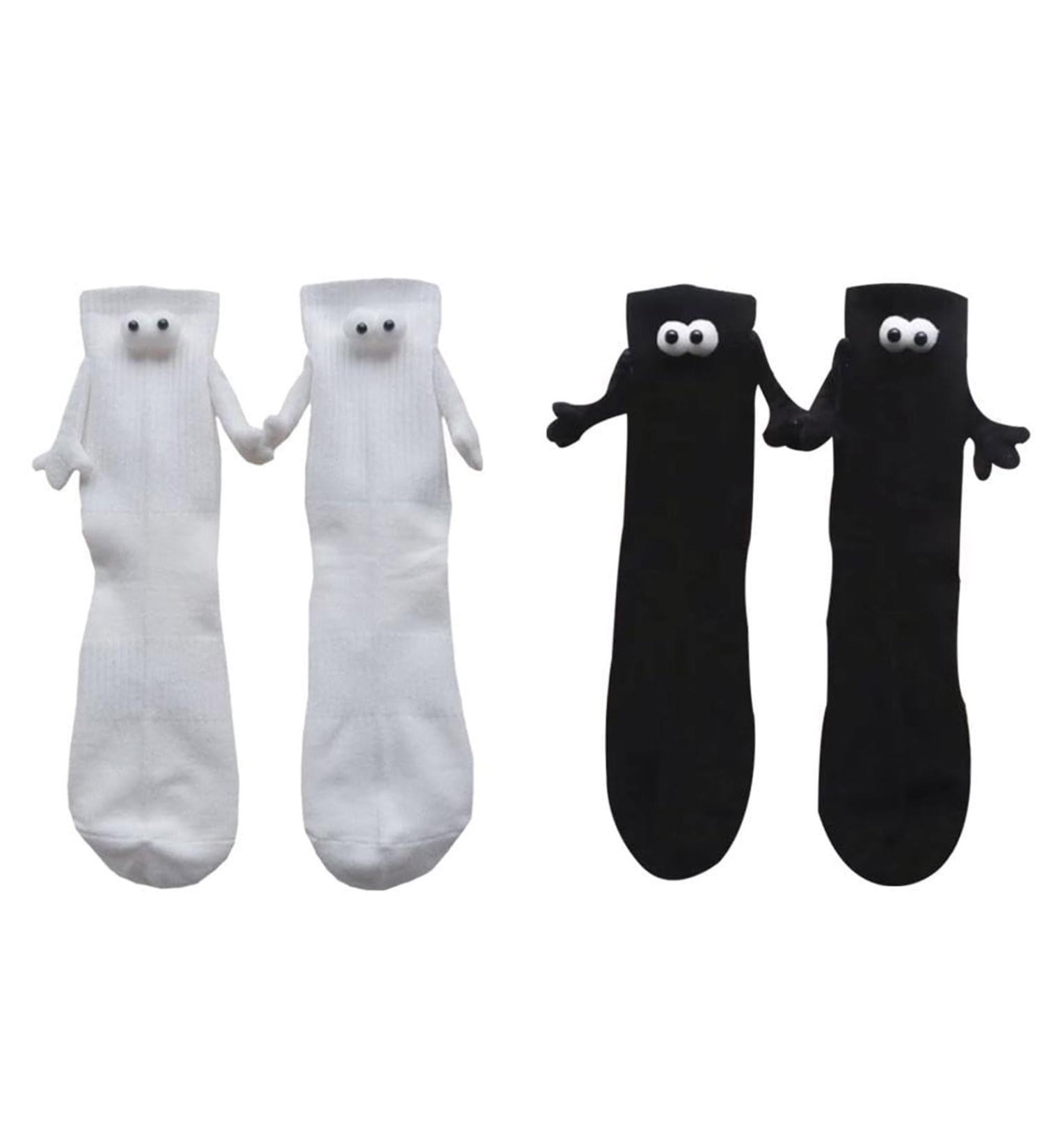 RJSQAQE Funny Magnetic Suction 3D Doll Couple Socks Funny Socks for Women Men Unisex Funny Couple Holding Hands Sock for Couple One Size White+black