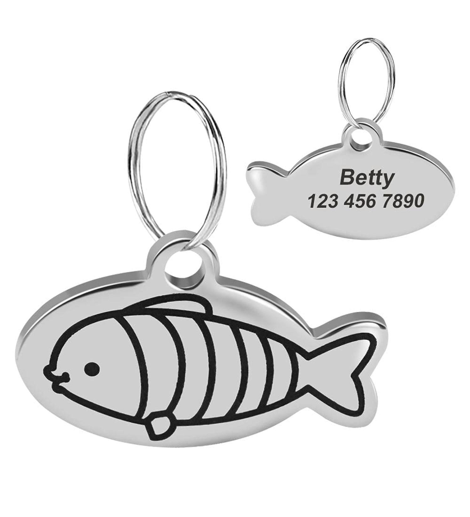 Personalized Stainless Steel Cat ID Pendant Necklace - Engraved Pet Accessories for Kittens & Cats - Unique Fish Design - Buy Online on GoSupps.com