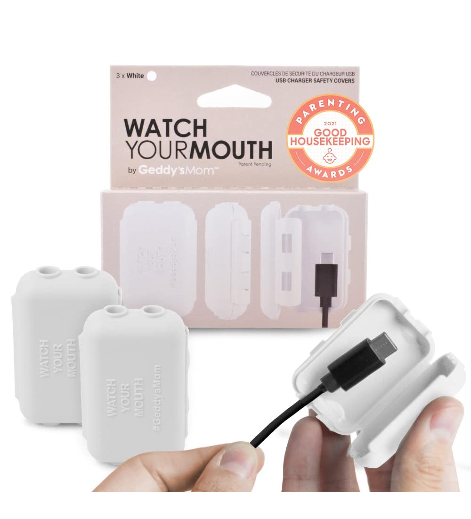 Watch Your Mouth by Geddy's Mom (3 Pack) - USA-Made Universal USB Charger Child Safety Cover | Baby Proofing Toddler Shock Prevention | White - Buy Online on GoSupps.com