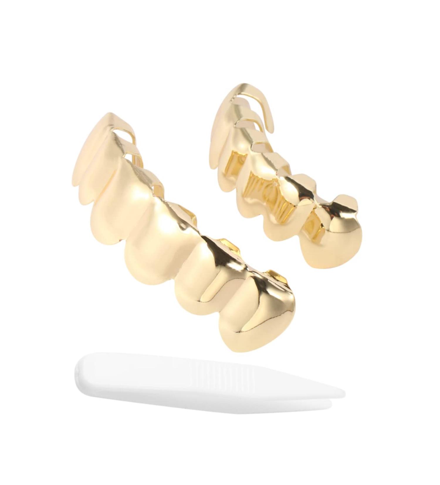 Amosfun Galvanized Halloween Vampire Gold Teeth Grills - Diamond & Copper Plated Zombie Rapper Braces - Unique 5x1cm Costume Accessory - Buy Online on GoSupps.com