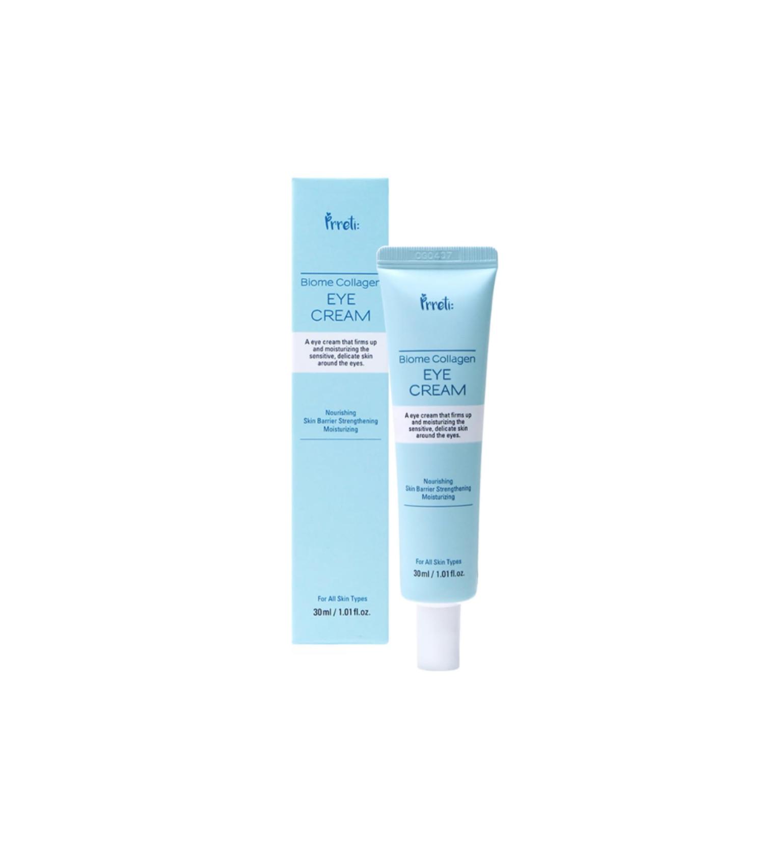 Korean Eye Cream PRRETI Biome Collagen Eye Cream - Collagen, Peptides, Ceramides - Filling Effect - All Skin Types - 30 g - K Beauty