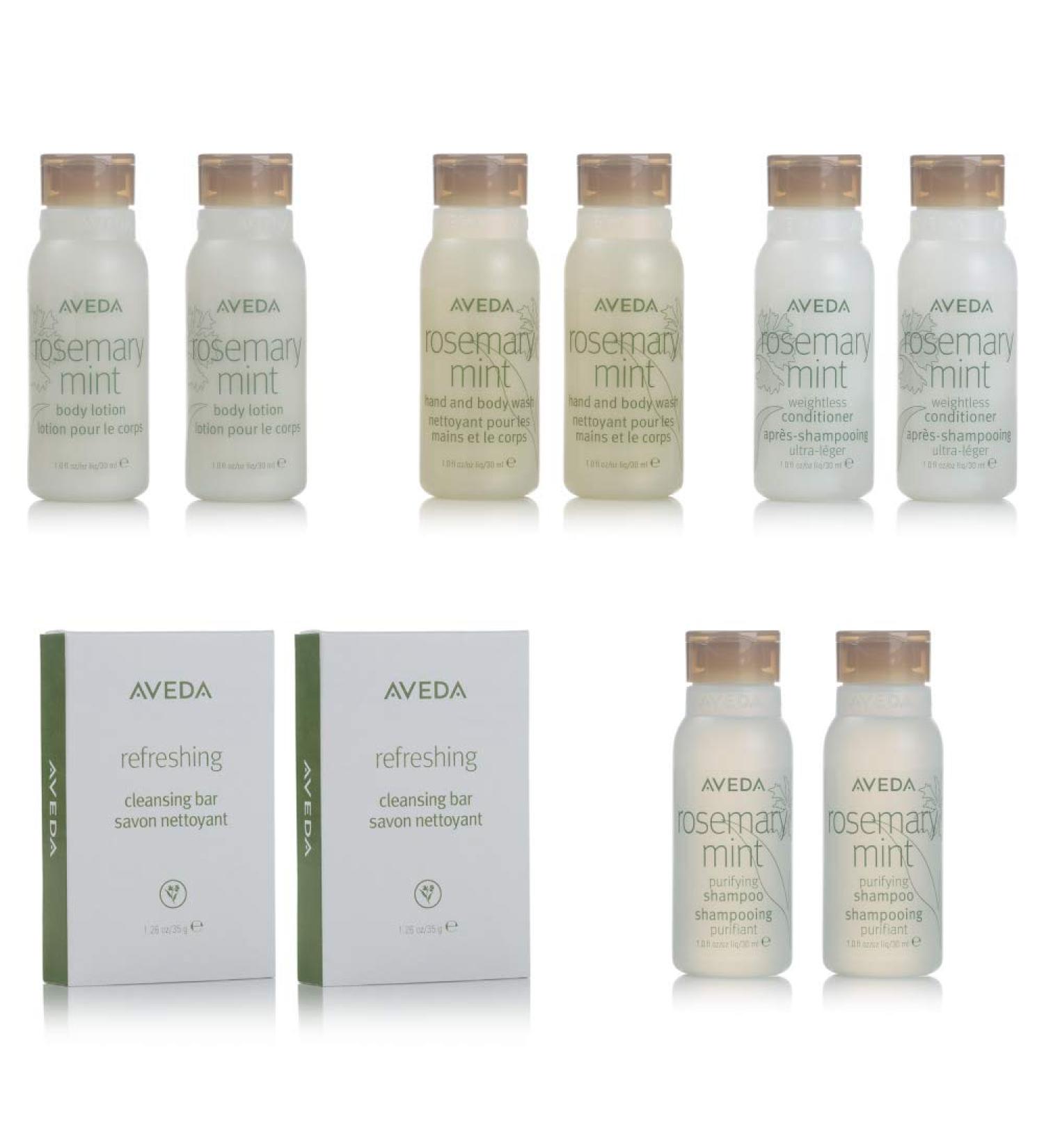 Aveda Travel Set- 2 Shampoo 2 Conditioner 2 Lotion 2 Hand & Body Wash & 2 Soap