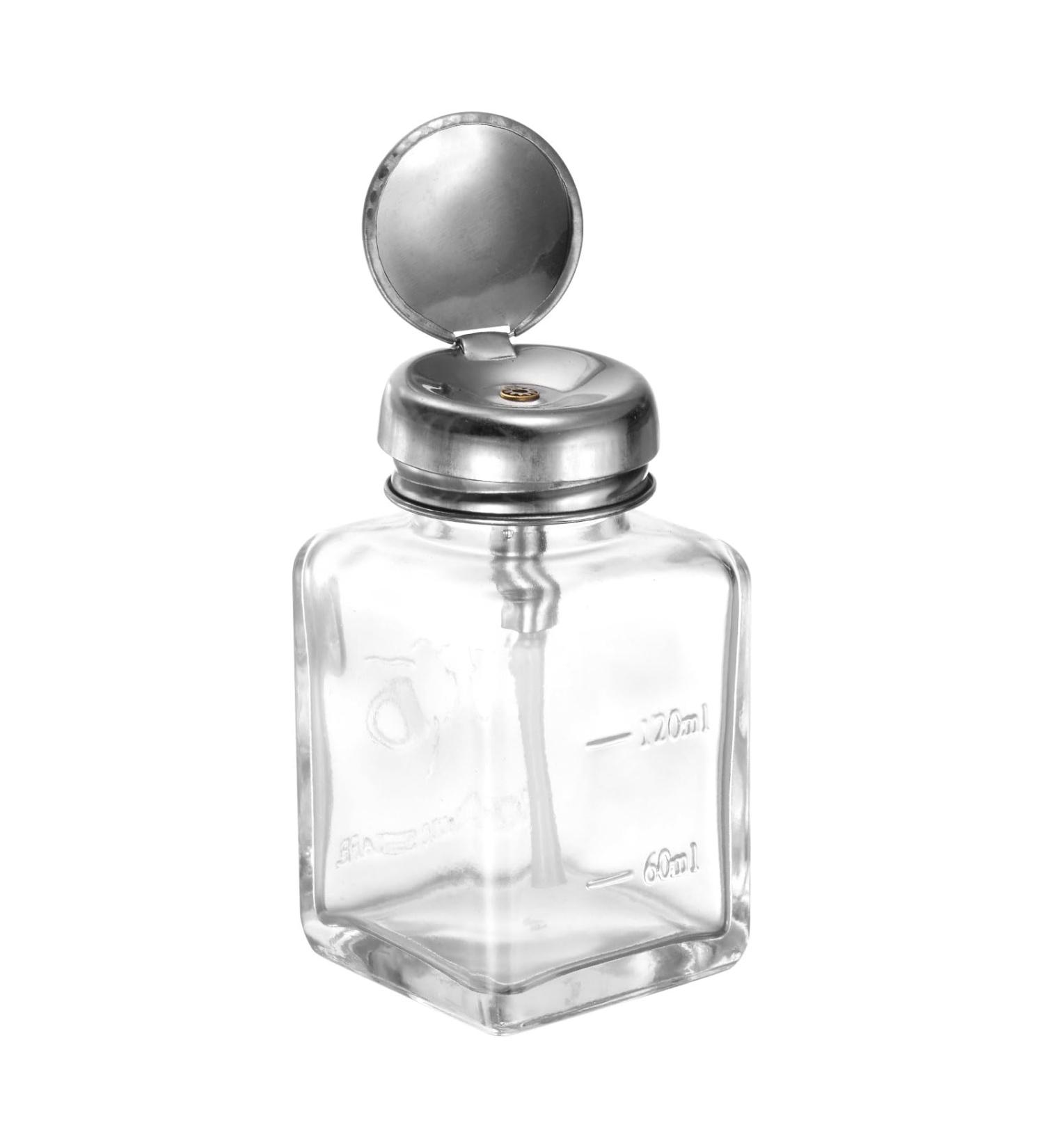 sourcing map 4Oz / 120ML Glass Pump Dispenser Bottle Square Clear Liquid Pumping Press Push Down Alcohol Container with Metal Flip Cover for Makeup Remover 4Oz / 120ML 1.0 - Buy Online on GoSupps.com