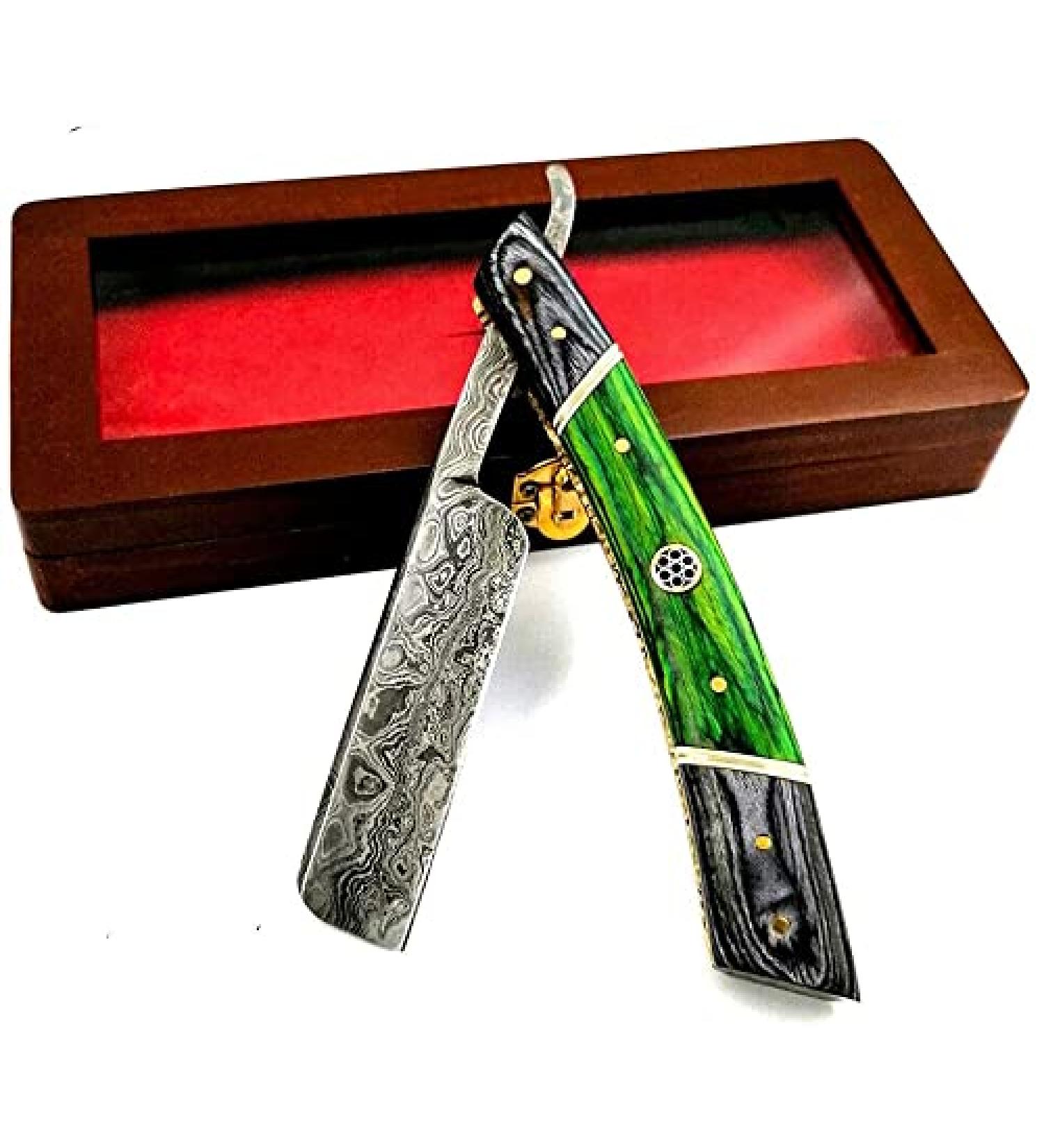 Handmade Damascus Steel Barber Razor Classic Straight Edge Shaving Razor with Wooden Case | Perfect Gift for Men - Buy Online on GoSupps.com