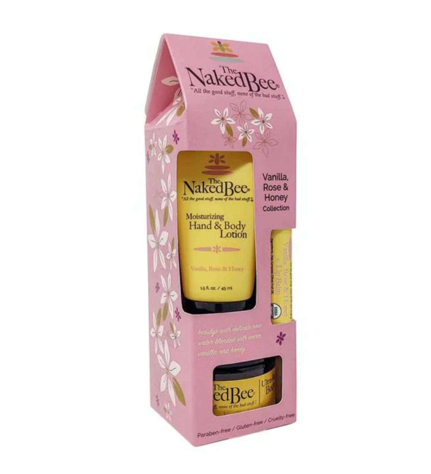 The Naked Bee Vanilla Rose & Honey Gift Collection. Body Butter Body Lotion & Lip Balm Gift Set. Moisturising Body Care & Body Skin Care Collection. Moisturising Body Skincare Womens Gift Sets. - Buy Online on GoSupps.com