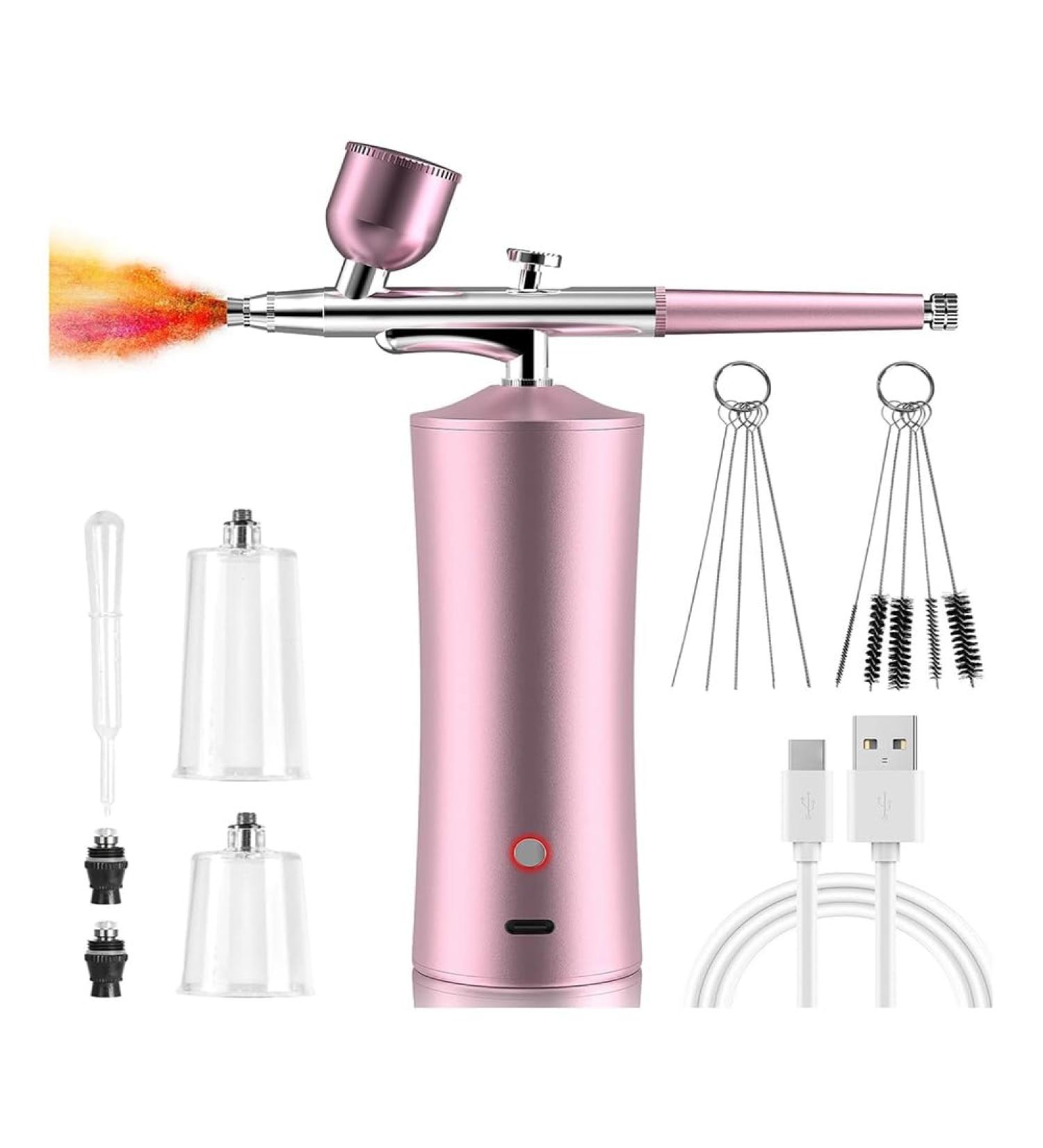 Besuso Airbrush Kit 30PSI Cordless Rechargeable High-Pressure Non-Clogging Air BrushGun for Nail Art Painting Pink Easy Install - Buy Online on GoSupps.com