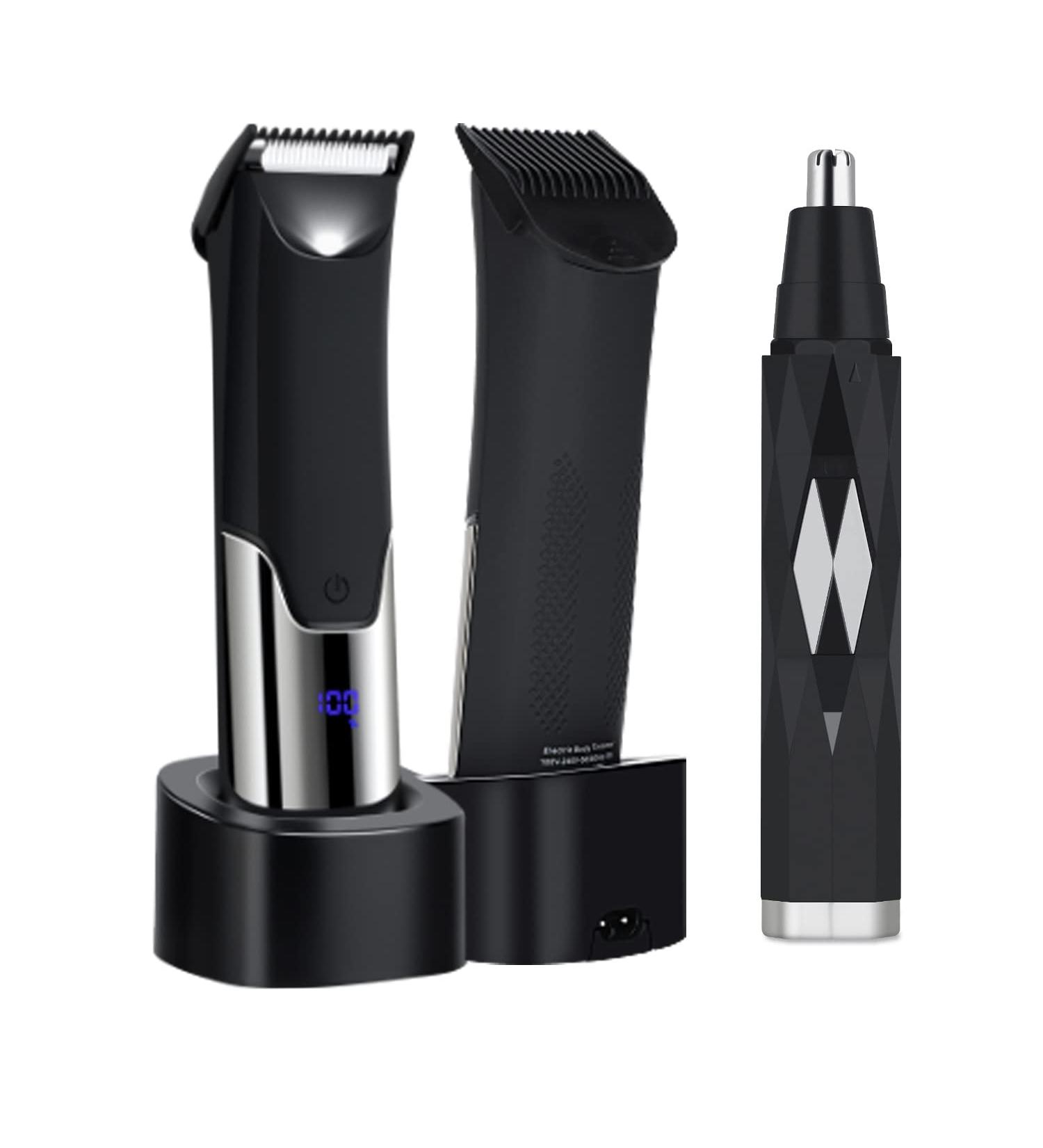 Pub Hair Cutter for Men & Women | Waterproof Electric Body Razor with LED Display | Nasal & Ear Hair Trimmer | 2-Piece Black Personal Grooming Kit - Buy Online on GoSupps.com