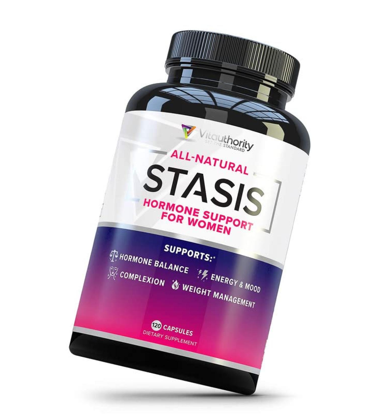 Stasis Estrogen Support Supplement for Women - PCOS, PMS, Menopause Relief with DIM, Grape Seed Extract, Folate & Inositols - Buy Online on GoSupps.com