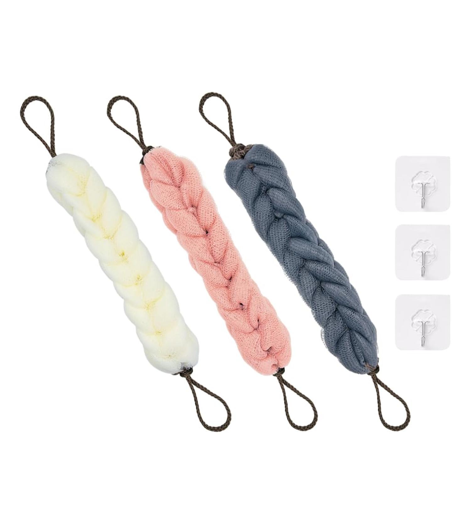 Buy Kellegour 3 Piece Shower Back Scrubber Set - Mesh Sponge & Bathing Ball for Peeling & Relaxation | Pink Beige Blue - Perfect for Men & Women | International Shipping Available - Buy Online on GoSupps.com