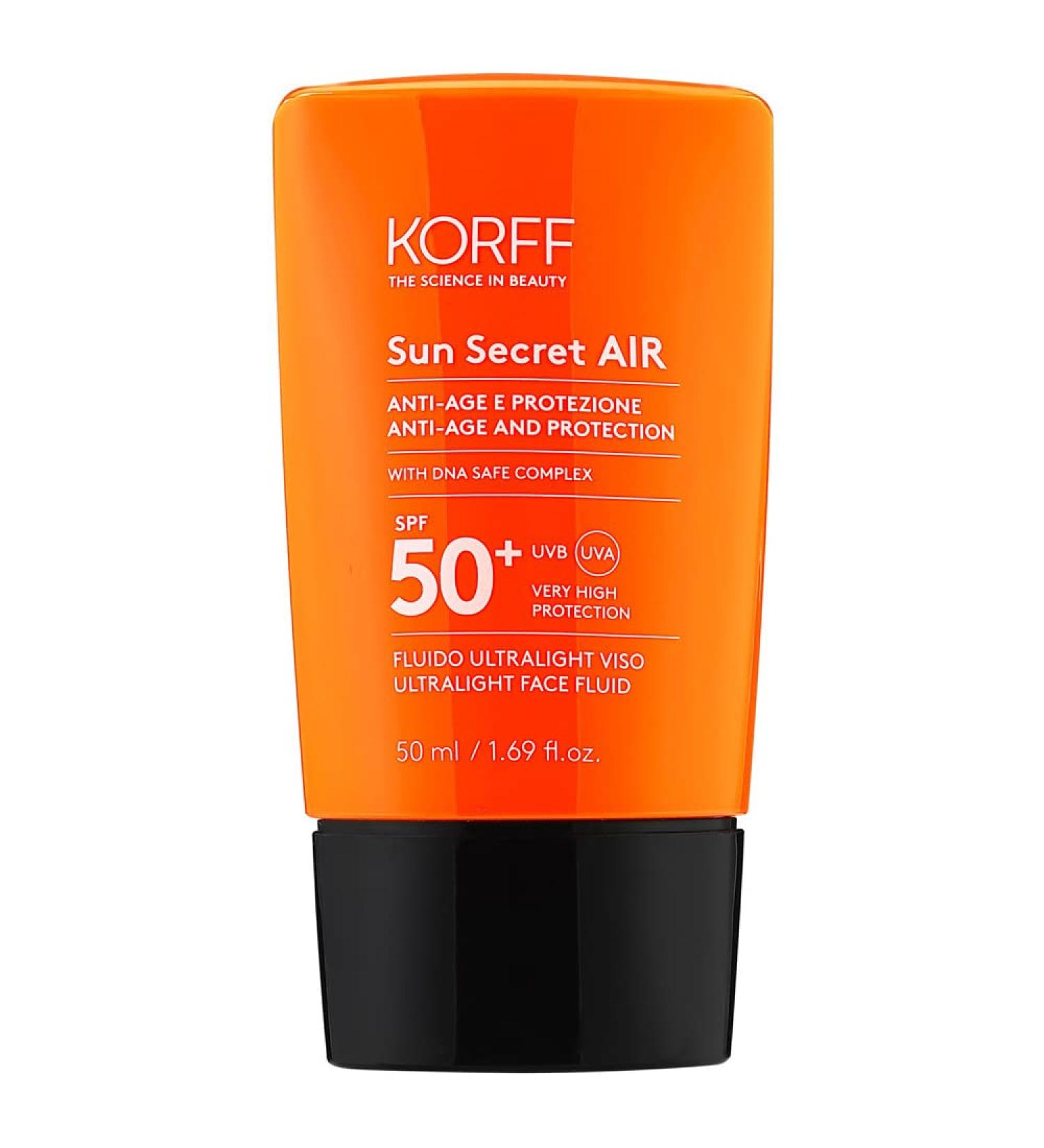 Korff Sun Secret Air Fluid SPF50 - Moisturizing Anti-Aging Face Sunscreen Ultralight Texture 50 ml - Buy Online on GoSupps.com