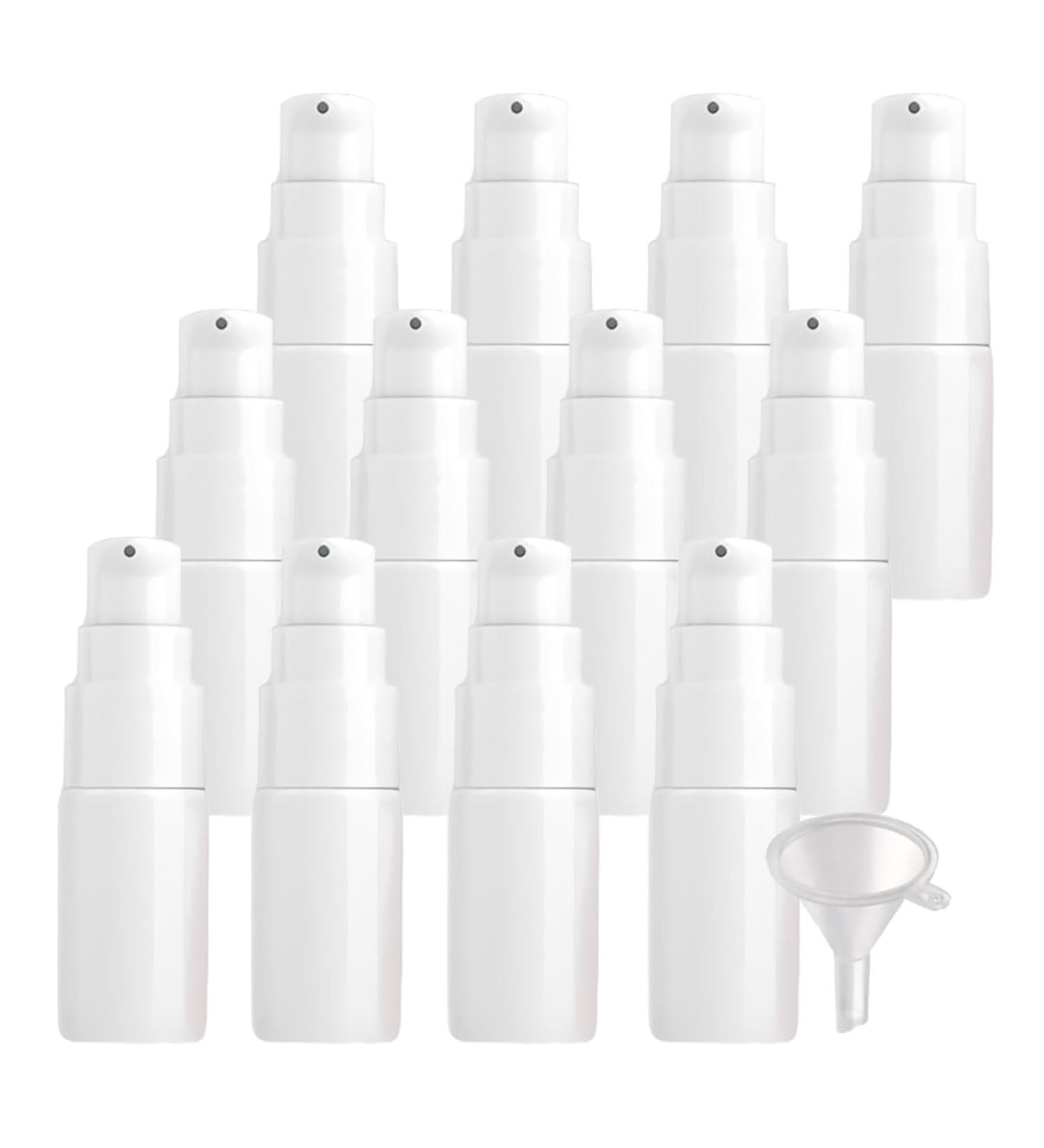 ZEOABSY 12 Pieces 10 ml White Lotion Bottles with WhiteÂ Pump 10ml Empty PET Plastic Lotion Pump Bottle Cosmetic Gel Travel Container for Cosmetic Make up Cleaning + 2 x Funnel White 10ml - Buy Online on GoSupps.com