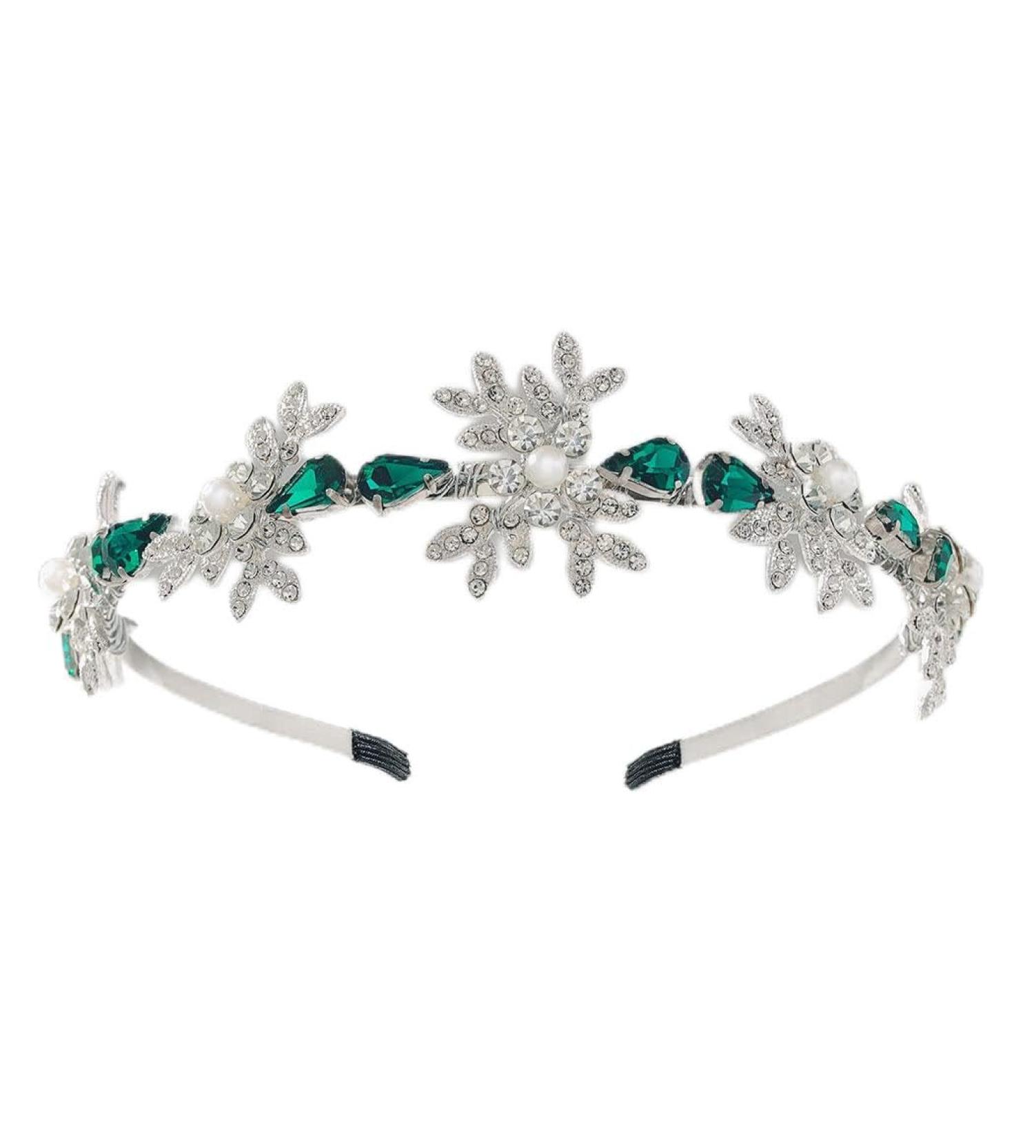 IYOU Shiny Crystal Wedding Headband Rhinestone Green Hair Band Leaf Vintage Prom Bridal Hair Accessories for Women - Buy Online on GoSupps.com