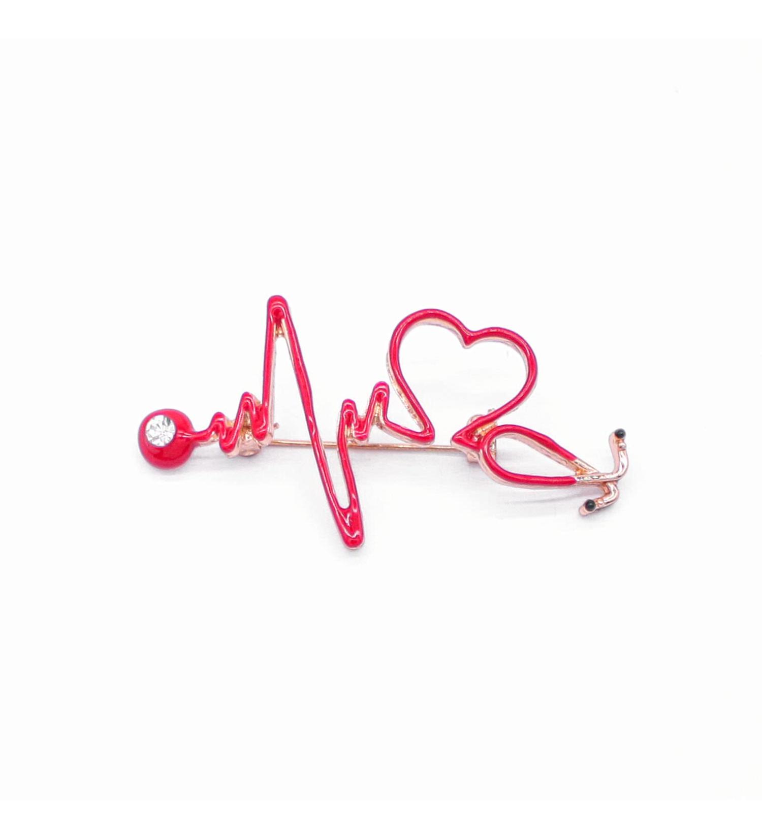 Stethoscope Brooch Pin | Electrocardiogram Heart Shaped Lapel Pin for Clothing & Bags - Perfect Decoration for Men & Women - Buy Online on GoSupps.com