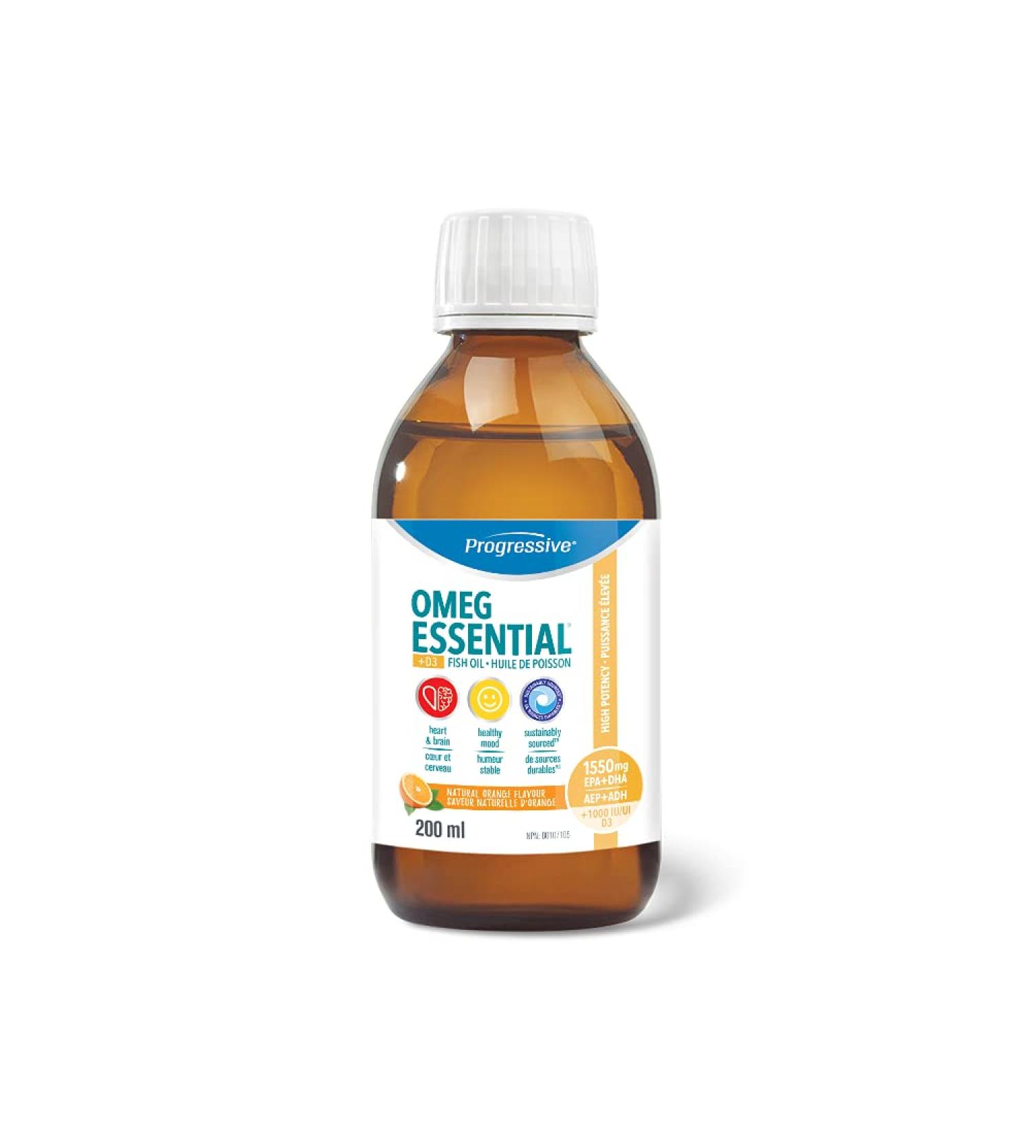 OmegEssential + Vitamin D Liquid Fish Oil Supplement - 1 000 mg EPA + 550 DHA Orange flavour 200 ml | All natural cold water wild caught - Buy Online on GoSupps.com