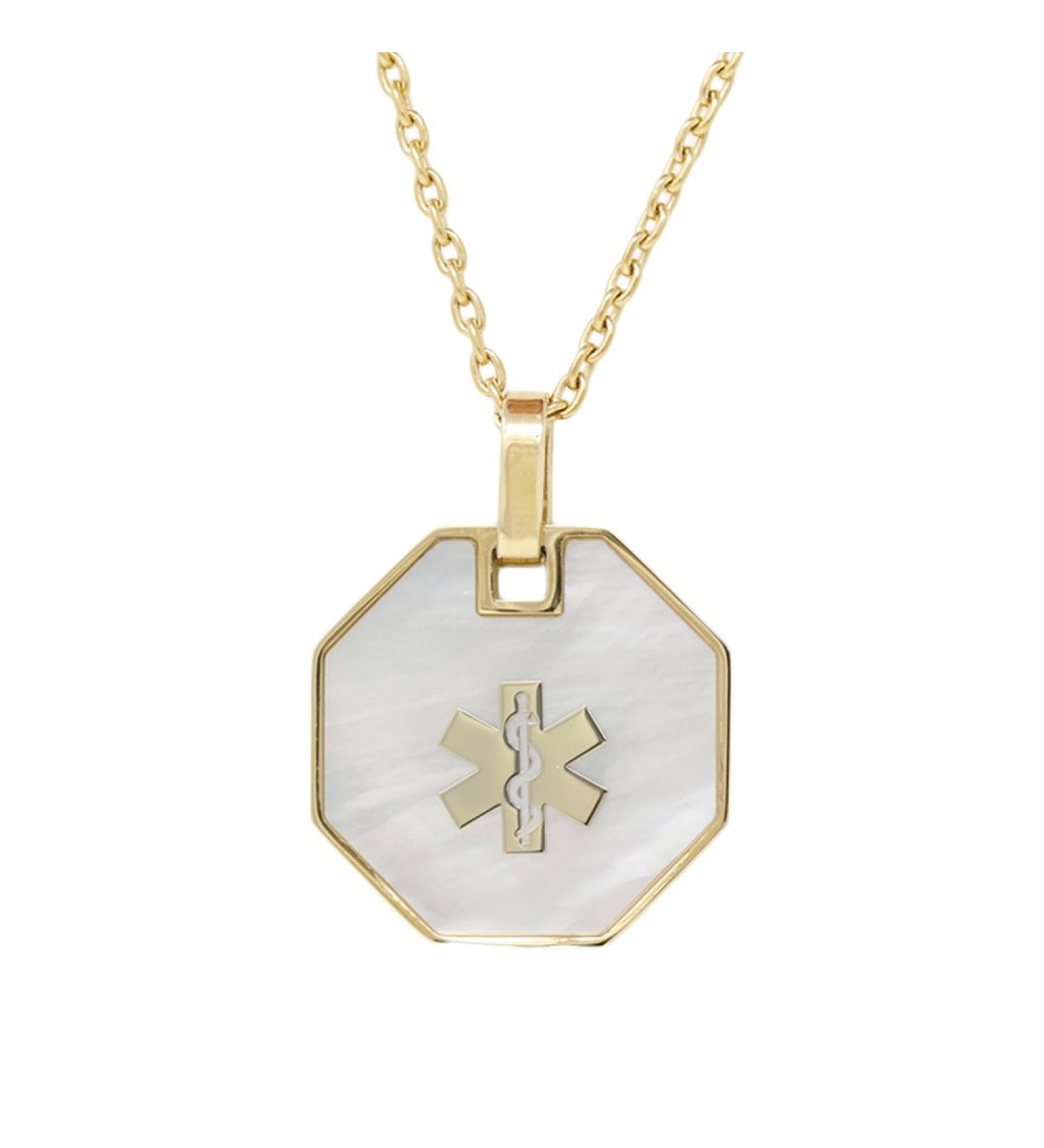 Custom Engraved Medical Alert Necklace for Diabetes, Warfarin, Dialysis, Stroke, Pacemakers - 24in Steel Gold Toned - My Identity Doctor - Buy Online on GoSupps.com