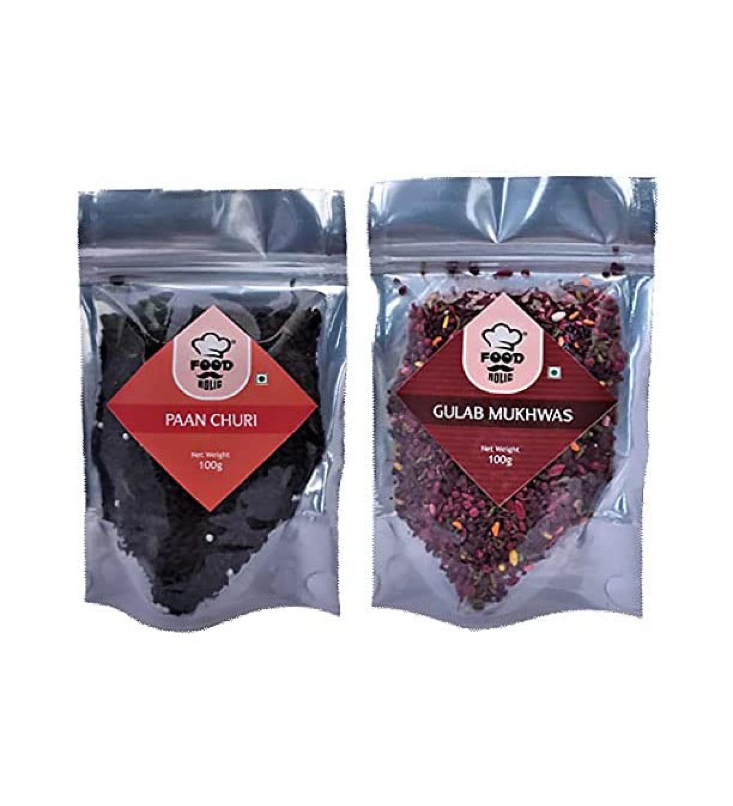 Foodholic Premium Mouth Freshener Combo Pack of 2 (100 Gm Each) (Paan Churi X 1 & Gulab Mukhwas X 1)_Packing May Vary