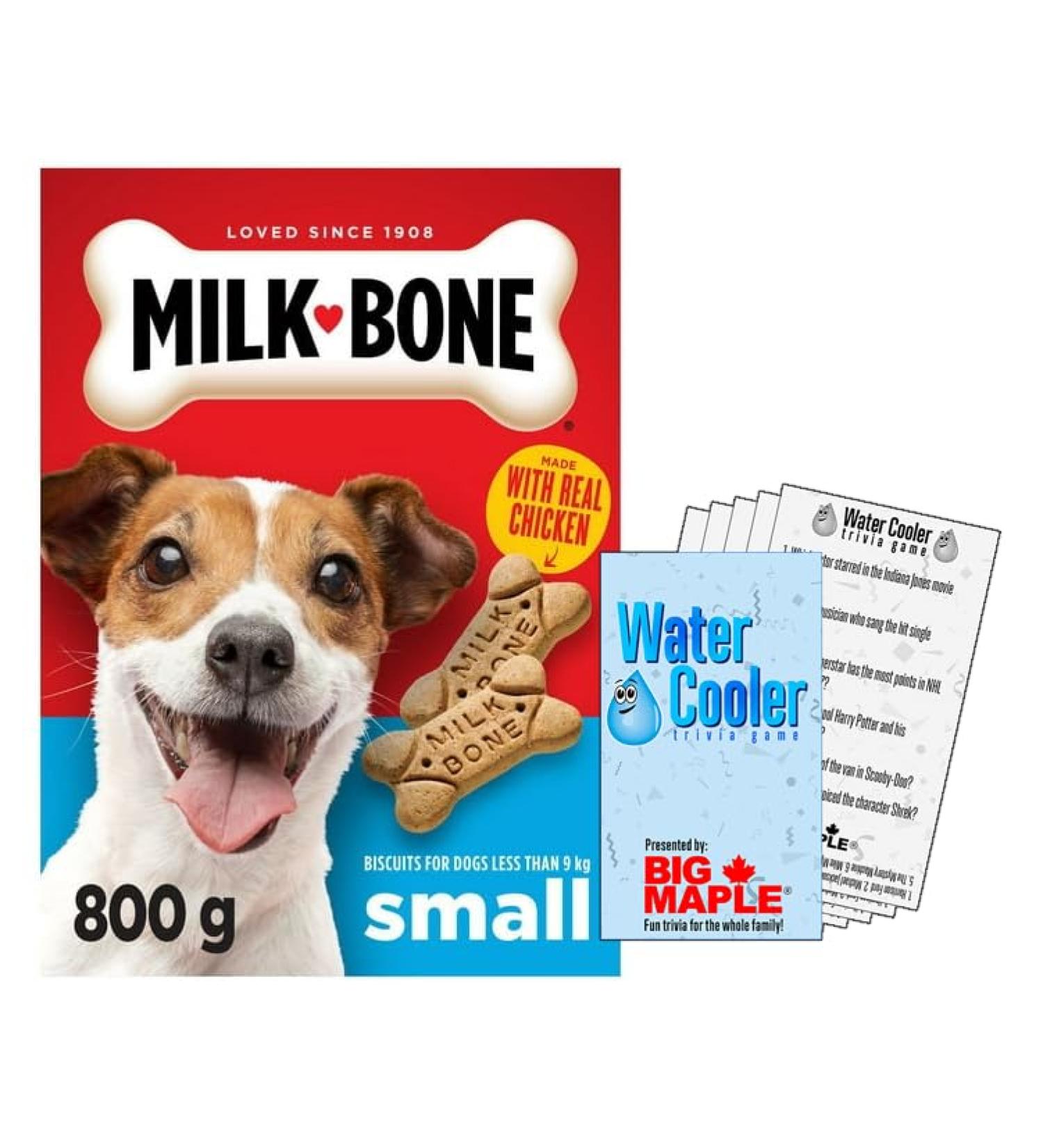 Crunchy Small Original Flavoured Dog Treats Bundle. Includes (1) Box of Crunchy Small Original Biscuit Treats (800g) w/Water Cooler Trivia Game by BIG MAPLE . Made with Real Chicken - Buy Online on GoSupps.com
