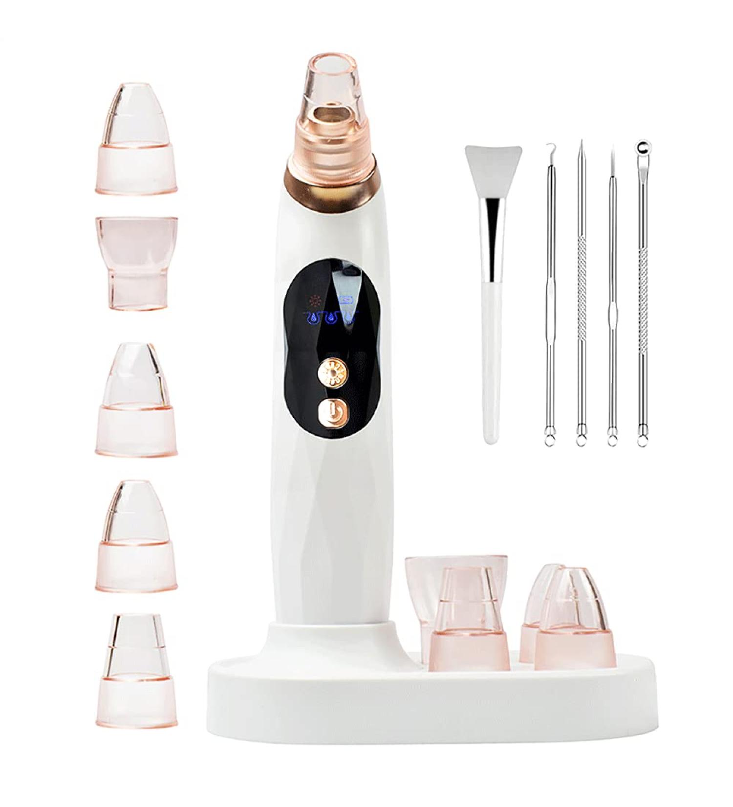 Malkert Blackhead Remover Electric Vacuum with 5 Probes, 3 Suction Models, Hot Compress, USB Rechargeable - For All Skin Types - Includes Comedone Extractor Tool & Mask Brush - Buy Online on GoSupps.com