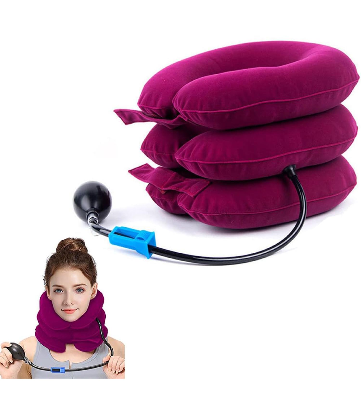 Tkmars Inflatable Neck Support Pillow - Adjustable Cervical Spine Relief for Pain Travel & Office - Unisex Red - Buy Online on GoSupps.com