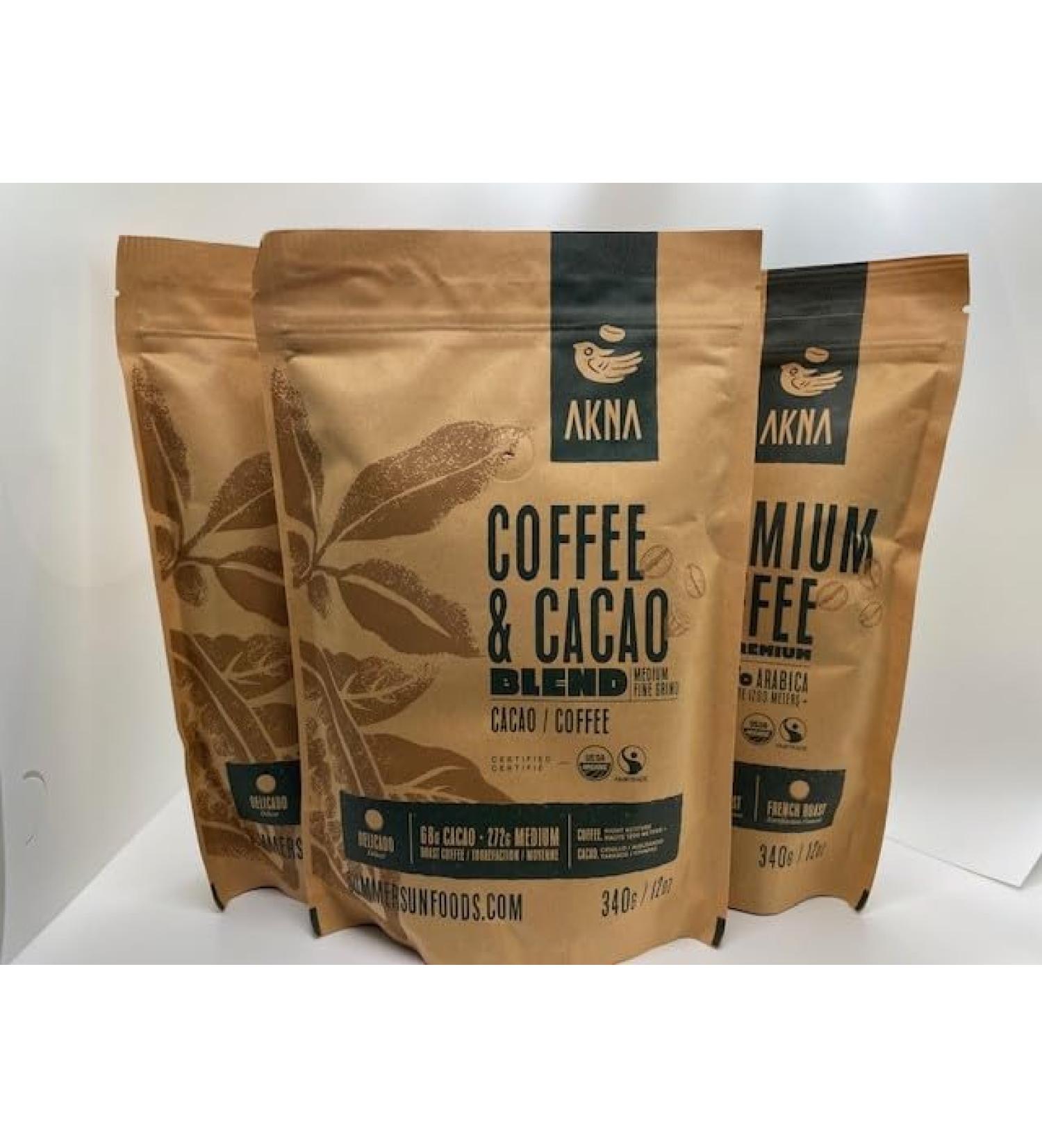 AKNA Coffee-Cacao Blend 3 Pack. Premium Medium Ground Chiapas Coffee and Ground Natural Cacao. 3 individual 12 oz (340g) bags - Buy Online on GoSupps.com