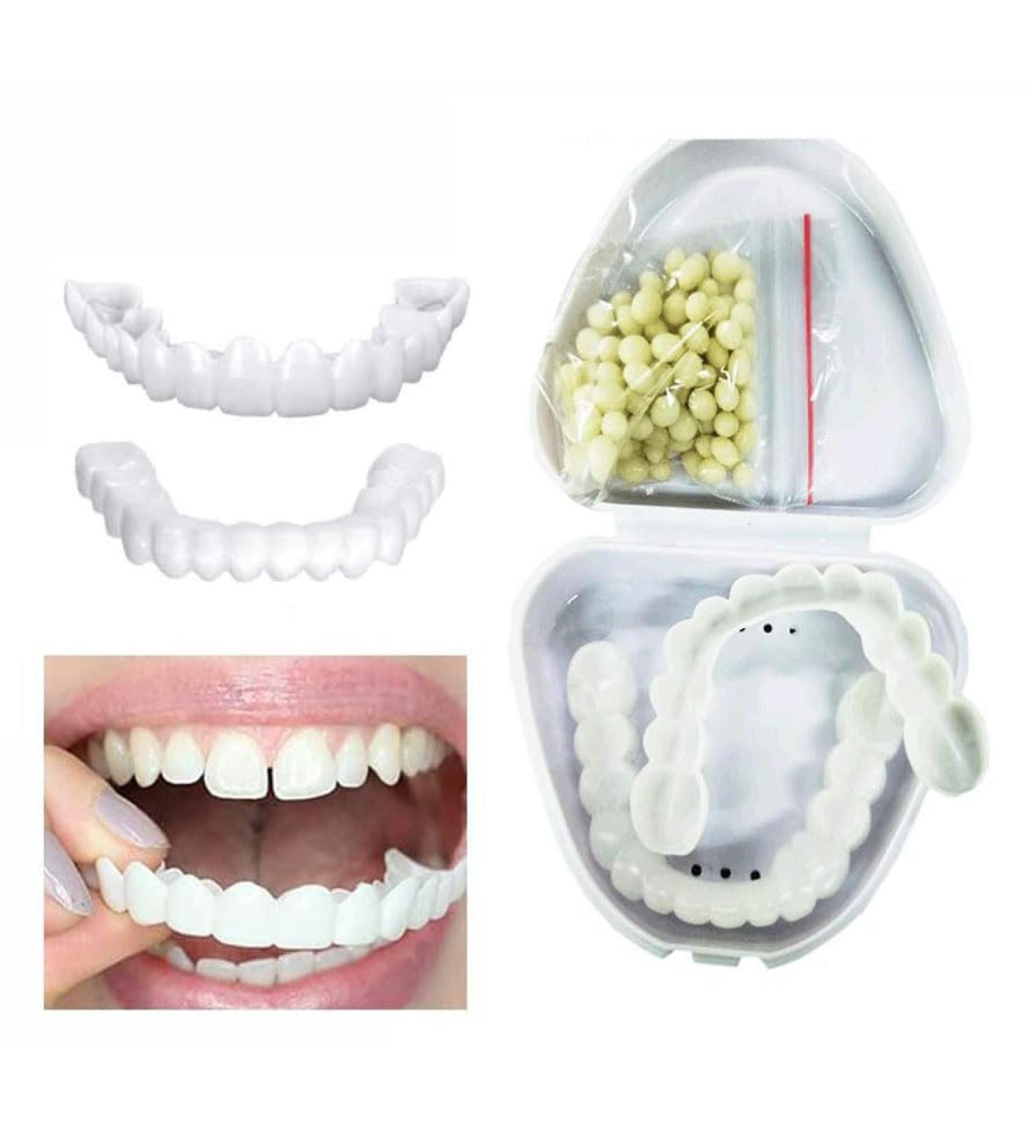 Flipped Warm Veneers Teeth - Provisional Dentures for Men & Women | Immediate Whitening Alternative - Buy Online on GoSupps.com