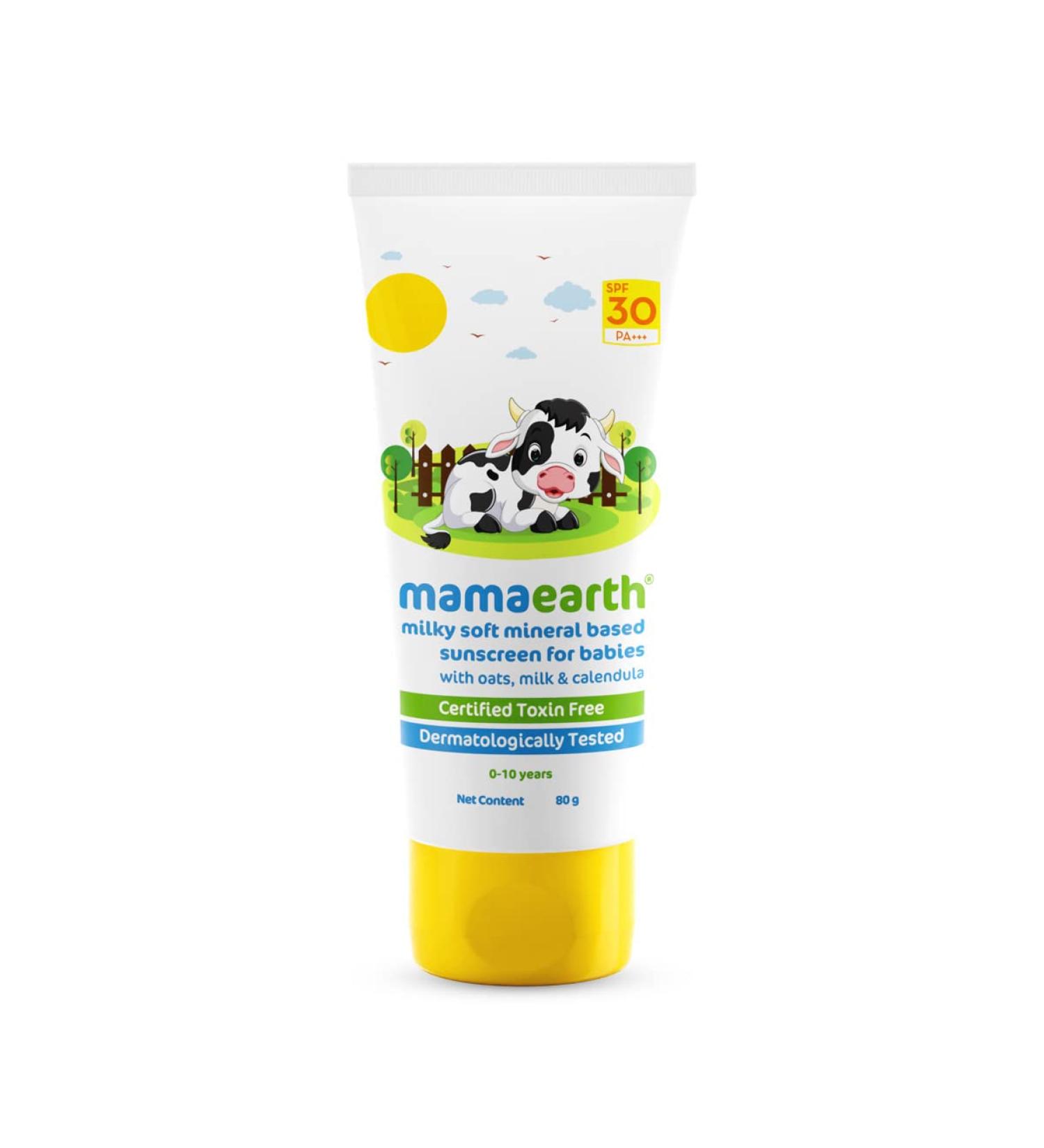 Mamaearth Milky Soft Mineral Based Sunscreen SPF 30 & PA+++ with Oats Milk and Calendula for Babies-80g - Buy Online on GoSupps.com