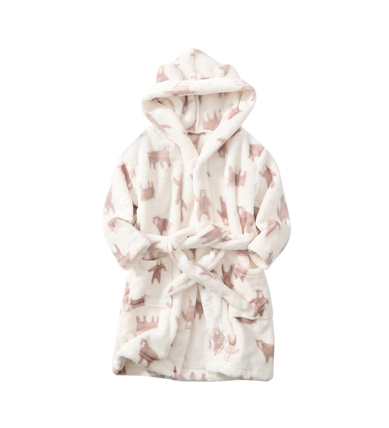 Colorful Kinder Cartoon Hooded Bathrobe & Nightgown for Girls 1-8 Years | Plush Flannel Pajamas & Bear Design - Buy Online on GoSupps.com