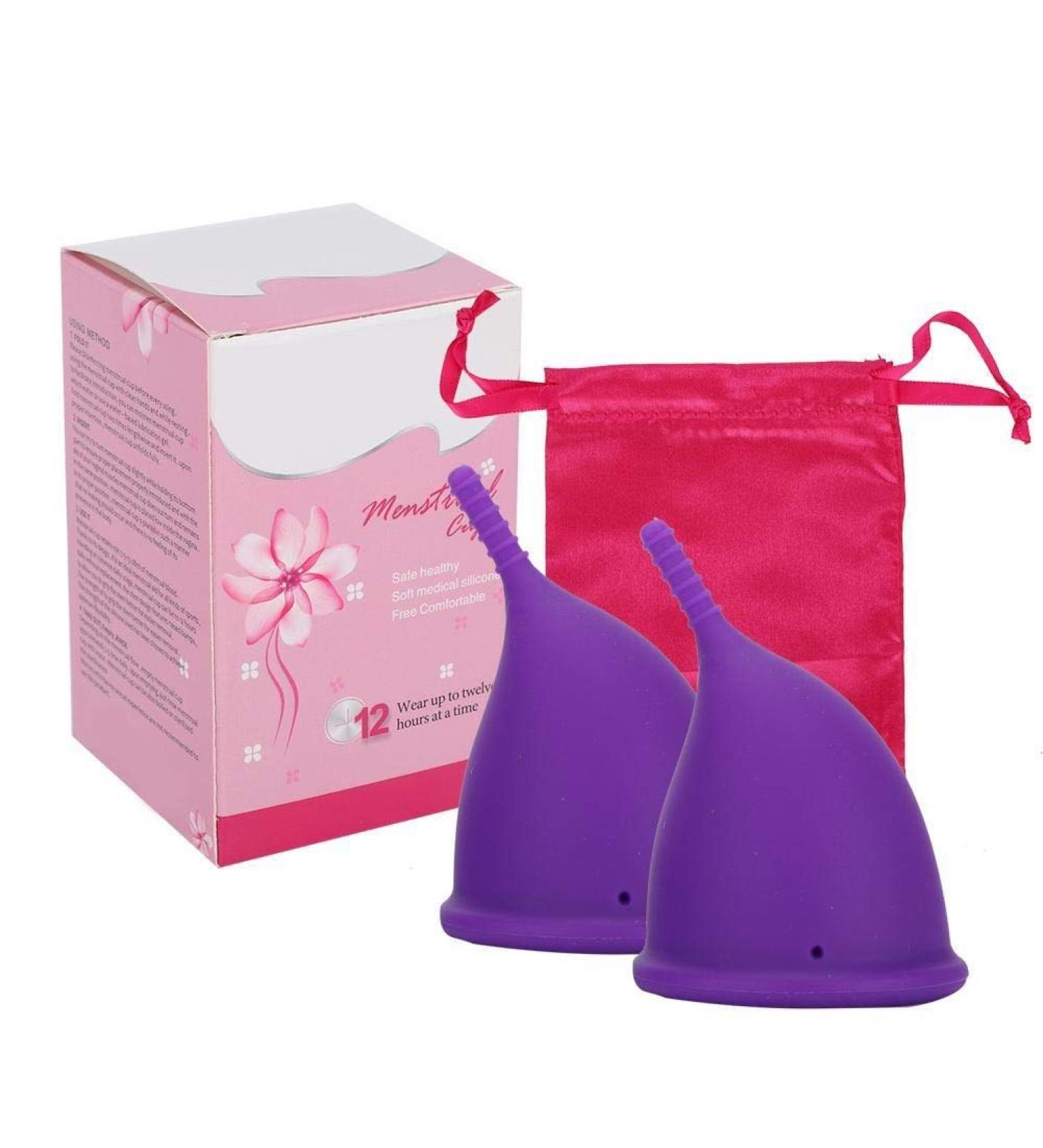 ALUPRE SILICON Menstrual Cup - Reusable Female Hygiene Collector (2 Lila Cups + Storage Bag) | Eco-Friendly Body Care Tool - Buy Online on GoSupps.com
