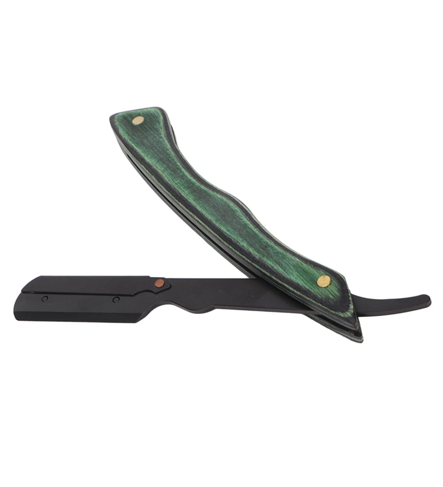 Premium Foldable Straight Edge Razor Holder | Stainless Steel & Wood Beard Knife for Barbers - Green - Buy Online on GoSupps.com