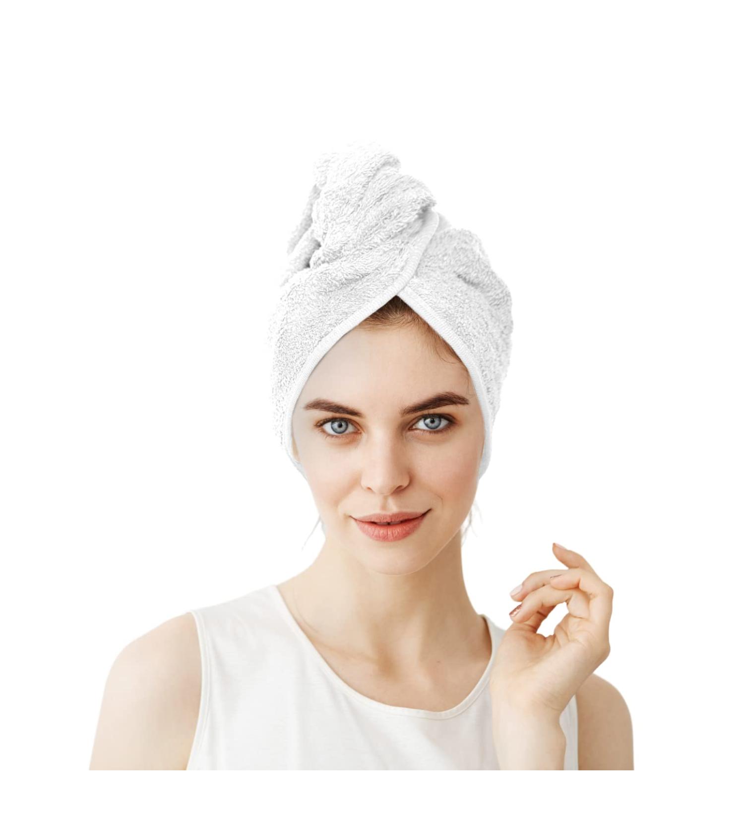 ATH Collection Hair Dryer Turban - 100% Egyptian Cotton Super Absorbent Easy Fastening Twist Cap (White) - Buy Online on GoSupps.com