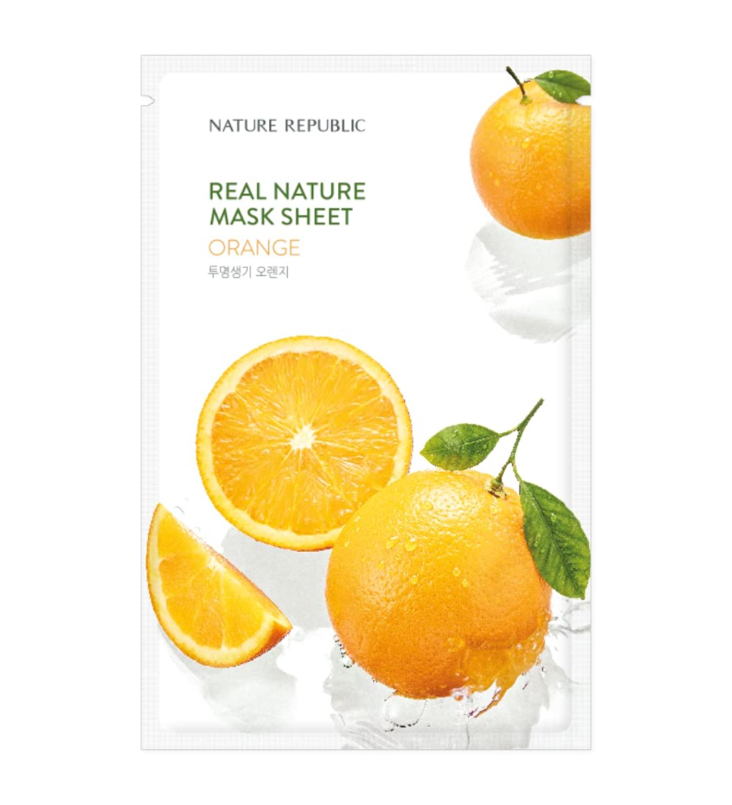 Vitalizing Glowing Face Mask Sheet - Nature Republic Real Nature Orange Extract Natural-Derived Cellulose Sheet Even Skin Tone Boost 10pcs x 23ml/0.77fl.oz