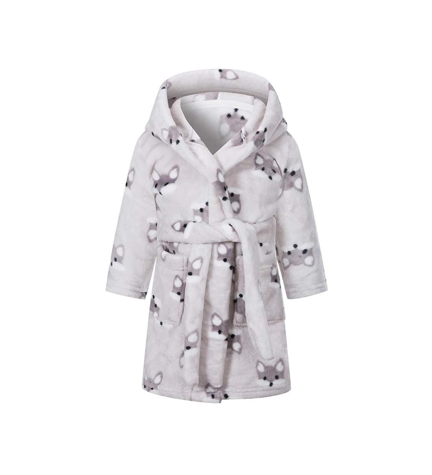 XINNE Soft Bathrobe for Boys & Girls | Cute Gray Fox Flannel Hoodie Pajamas for Toddlers & Babies | Cozy Sleepwear for Ages 5T - Buy Online on GoSupps.com