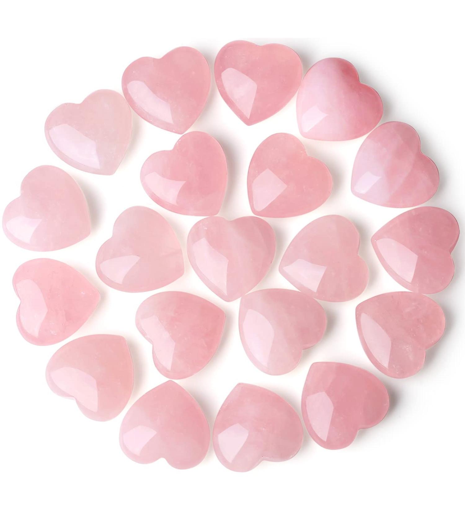 Rose Quartz Heart Crystals Set - 20pcs | Natural Healing Stones for Reiki Energy Balancing and Meditation | Valentine's Day Gift for Women - Buy Online on GoSupps.com