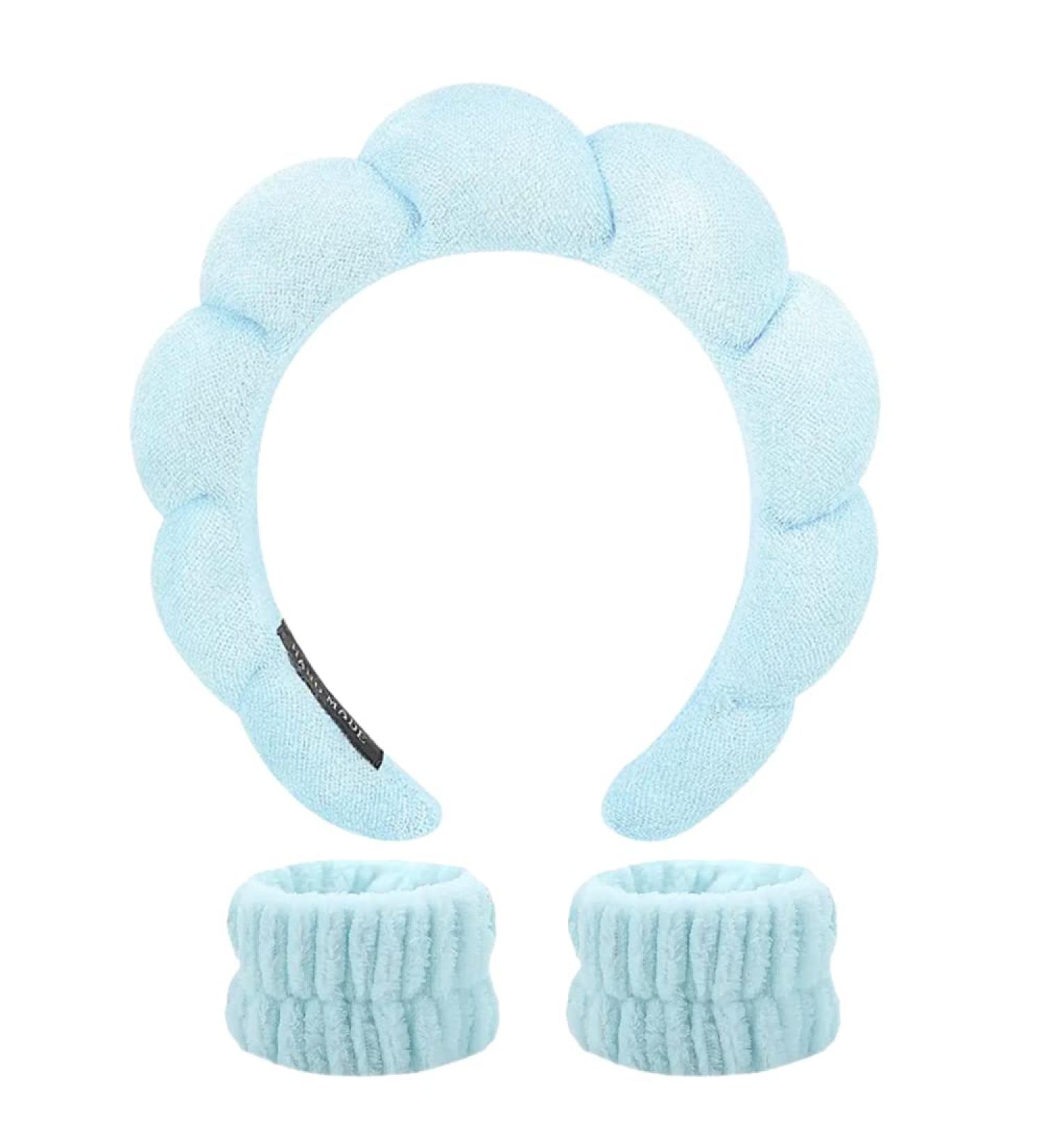 Ottsas Skincare Headband and Wash Wristbands Set for Women - Blue Terry Cloth Sponge Headbands for Facial Cleansing and Makeup Removal - Buy Online on GoSupps.com