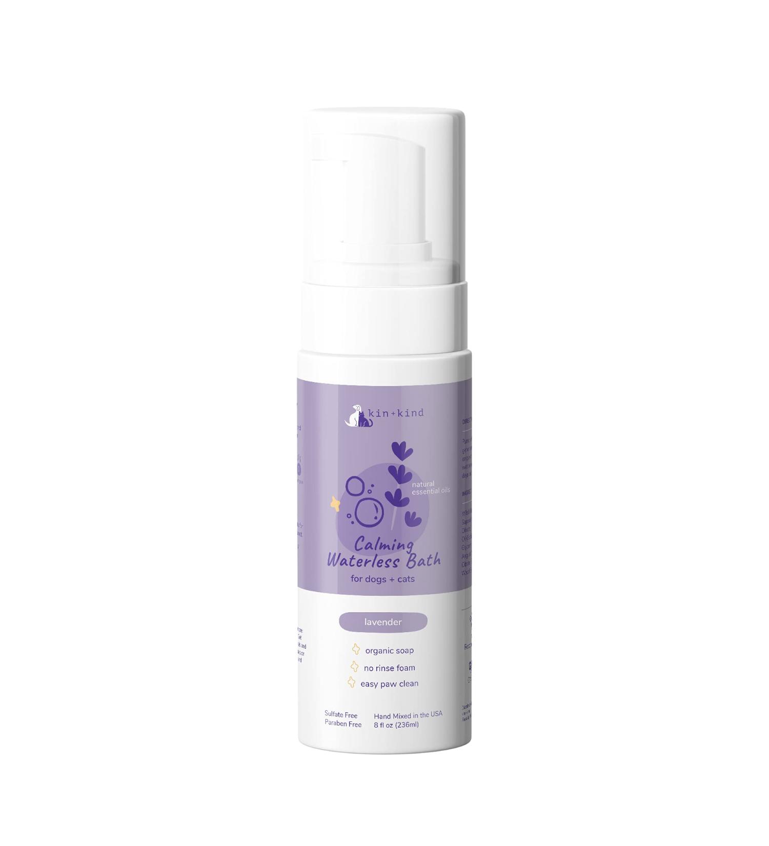 Kin+Kind Calming Waterless Bath for Dogs & Cats - Lavender, 8 fl oz (236 ml) - Buy Online on GoSupps.com