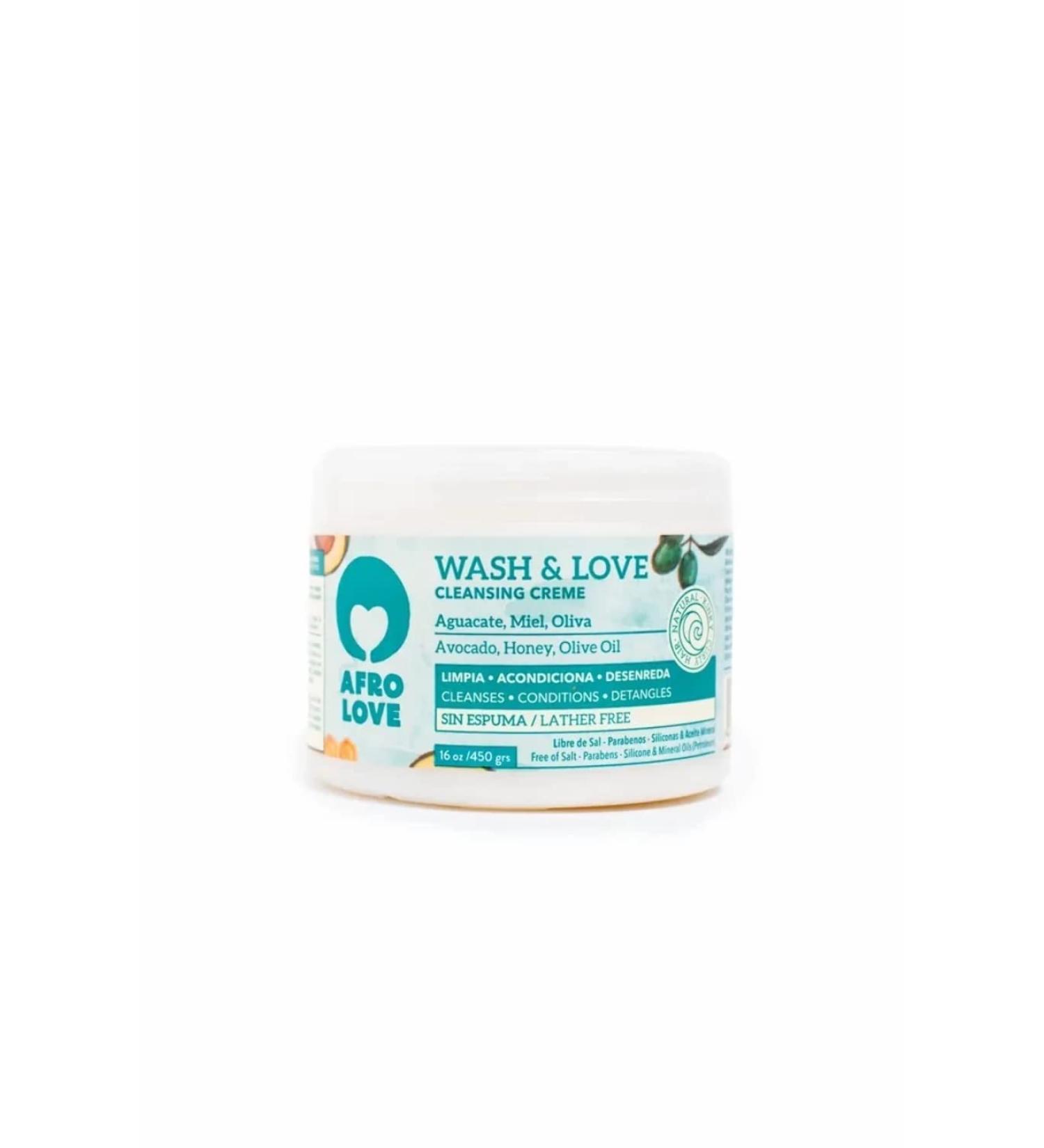 Afro Love Crema Lavante Wash & Love Cowash per Capelli Senza SLS Parabeni Silicone e Oli Minerali 450g Con Olio di Avocado Miele e Olio Oliva Senza Schiuma (450g)