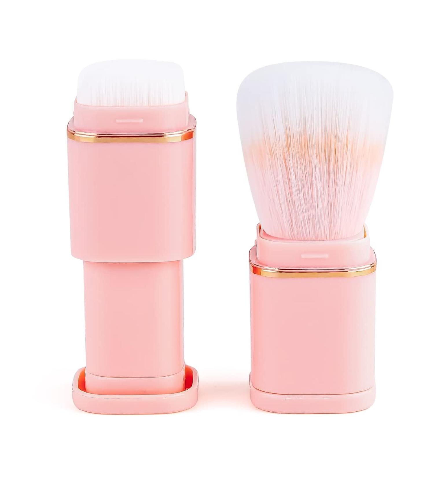 Travel Size Retractable Portable Makeup Brush - Premium Stipple & Blending Brush for Lipstick Blush Face - Pink B - International Shipping Available - Buy Online on GoSupps.com