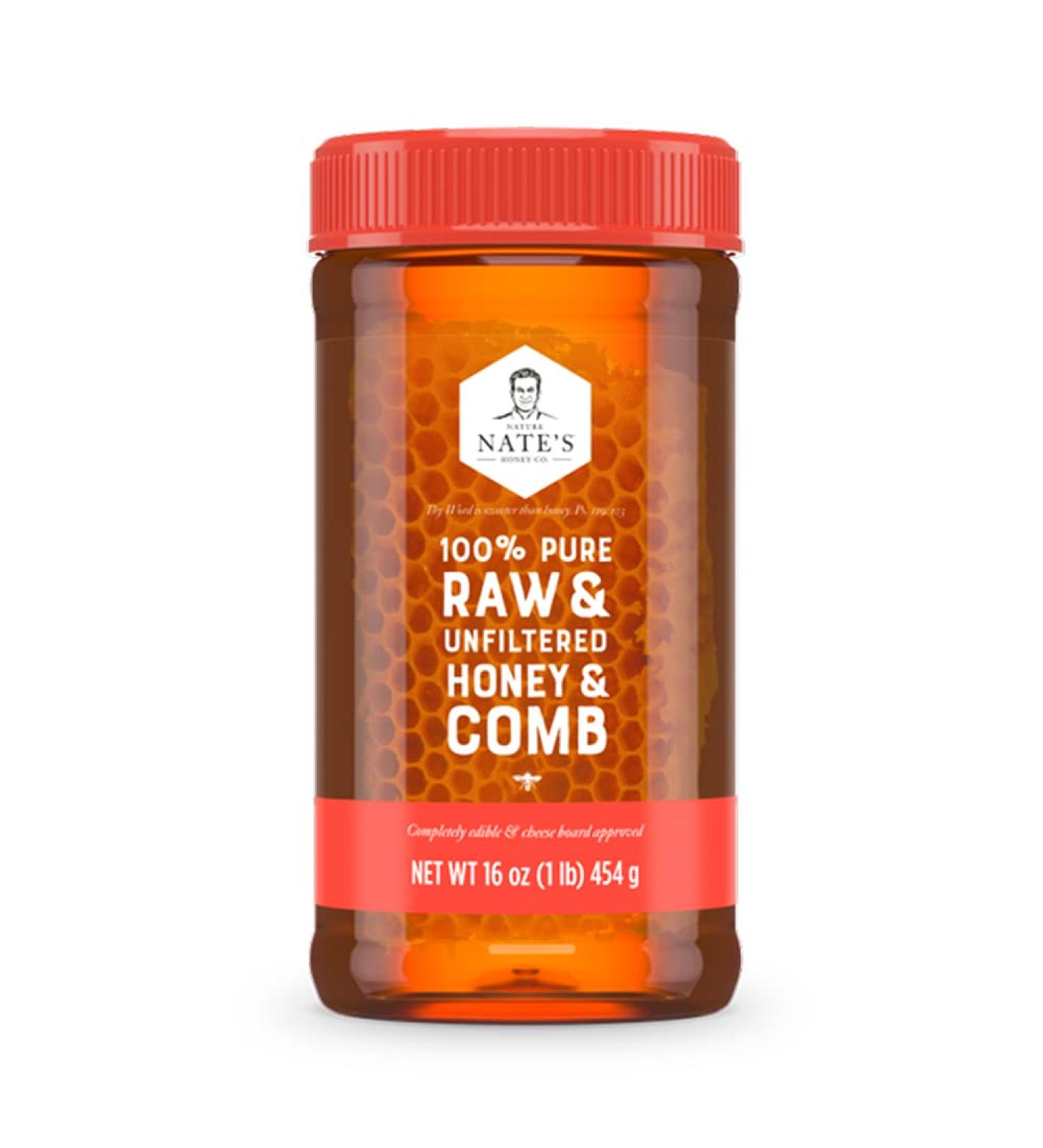 Nature Nate's 100% Pure Raw & Unfiltered Honey and Comb 16oz - Natural Sweetness in Every Scoop - Buy Online on GoSupps.com
