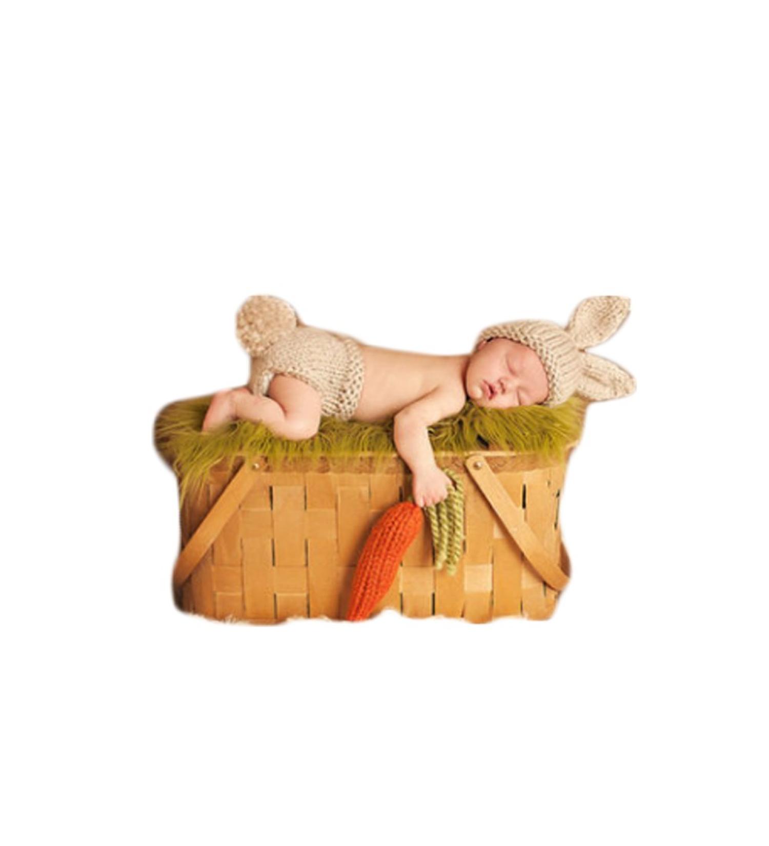 Newborn Baby Photography Prop Bunny Hat | Crochet Knit Easter Costume for Boys and Girls | Cute Christmas Photo Shoot Outfit | Multicolor | 0-3 Months - Buy Online on GoSupps.com