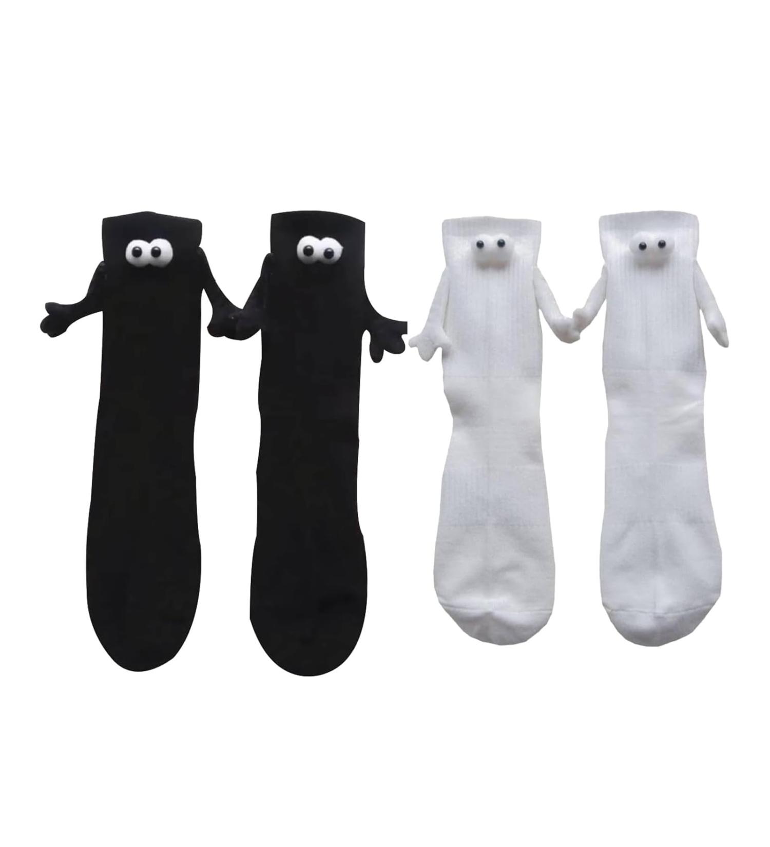 Ntddf Magnetic Suction 3D Doll Couple Socks | Breathable Sweat-absorbing Couple Holding Hands Socks | Black+White | One Size | 2 Pair - Buy Online on GoSupps.com