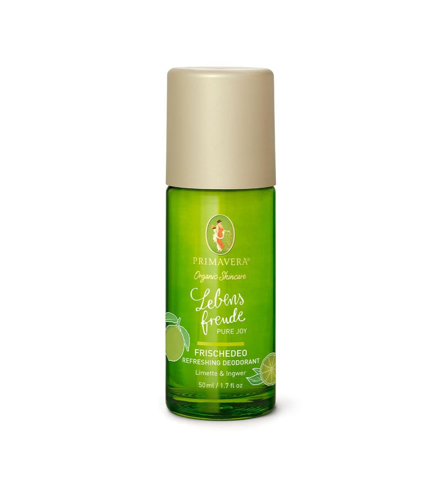  Primavera PRIMAVERA Lebensfreude Freshness 50ml - Roll-On Deodorant Natural Cosmetics - Lime Ginger Scent - 24 Hour Protection No Aluminium Salts - Vegan - Buy Online on GoSupps.com